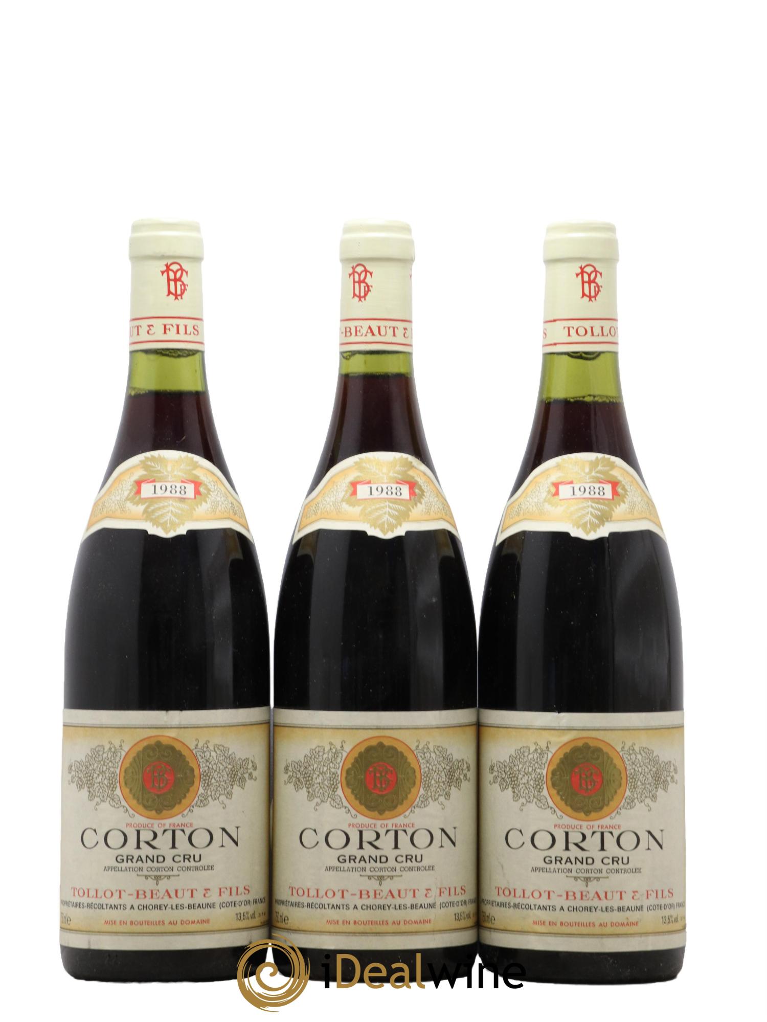 Corton Grand Cru Tollot Beaut (Domaine) 1988 - Lot of 3 bottles - 0