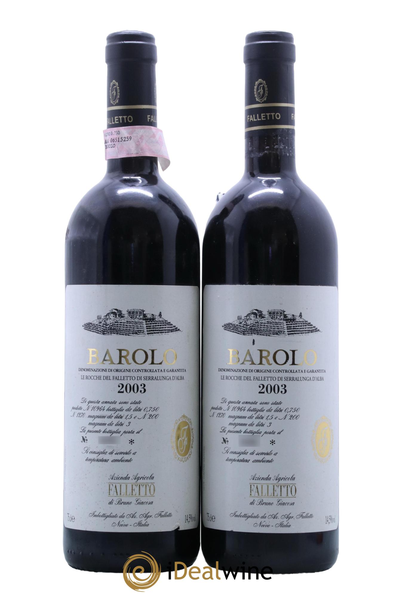 Barolo DOCG Riserva Le Rocche del Falletto Falletto - Bruno Giacosa Le Rocche del Falletto di Serralunga d'Alba Bruno Giacosa 2003 - Lot de 2 bouteilles - 0