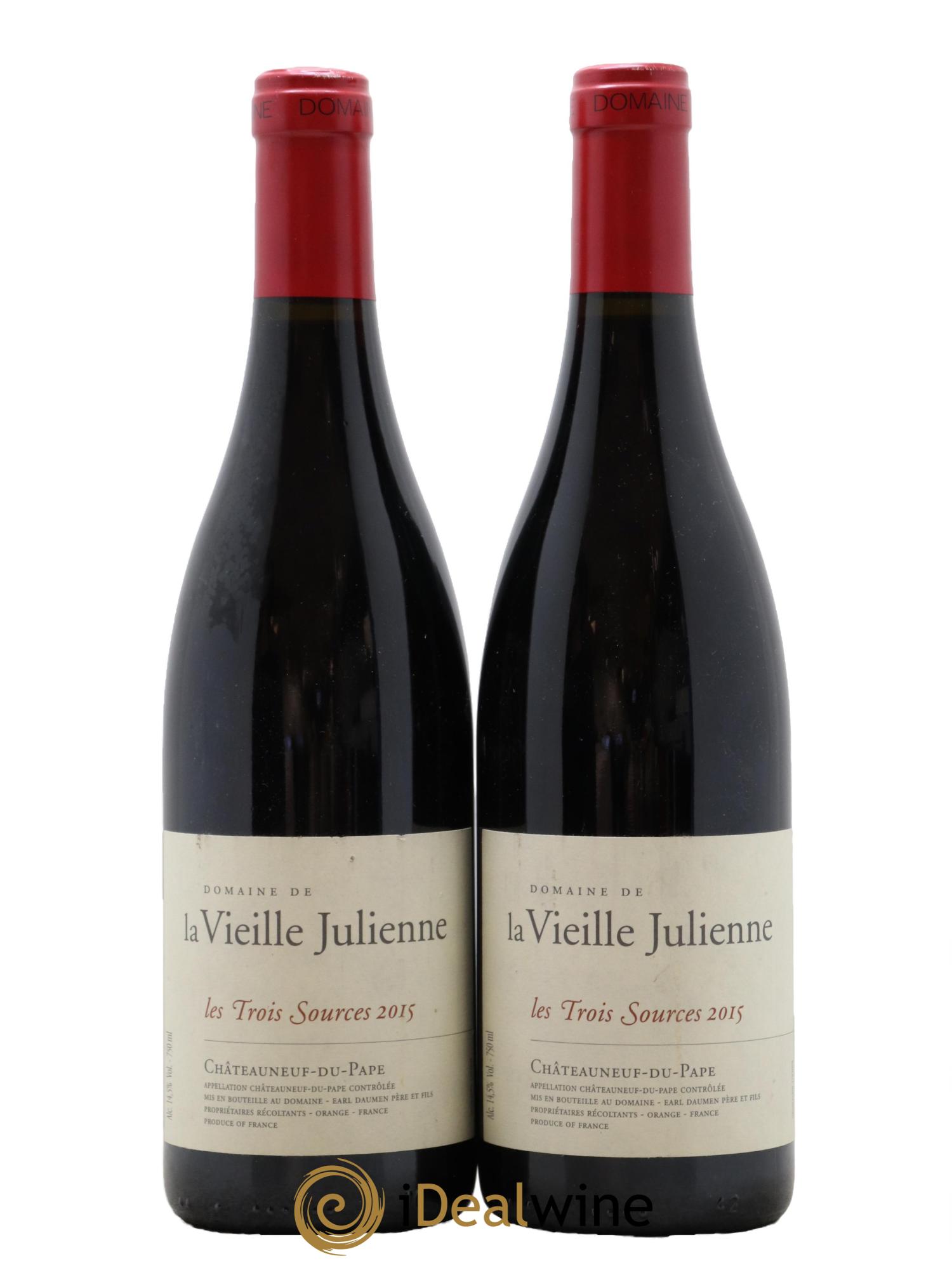 Châteauneuf-du-Pape Vieille Julienne (Domaine de la) Les Trois Sources Jean-Paul Daumen 2015 - Lotto di 2 bottiglie - 0