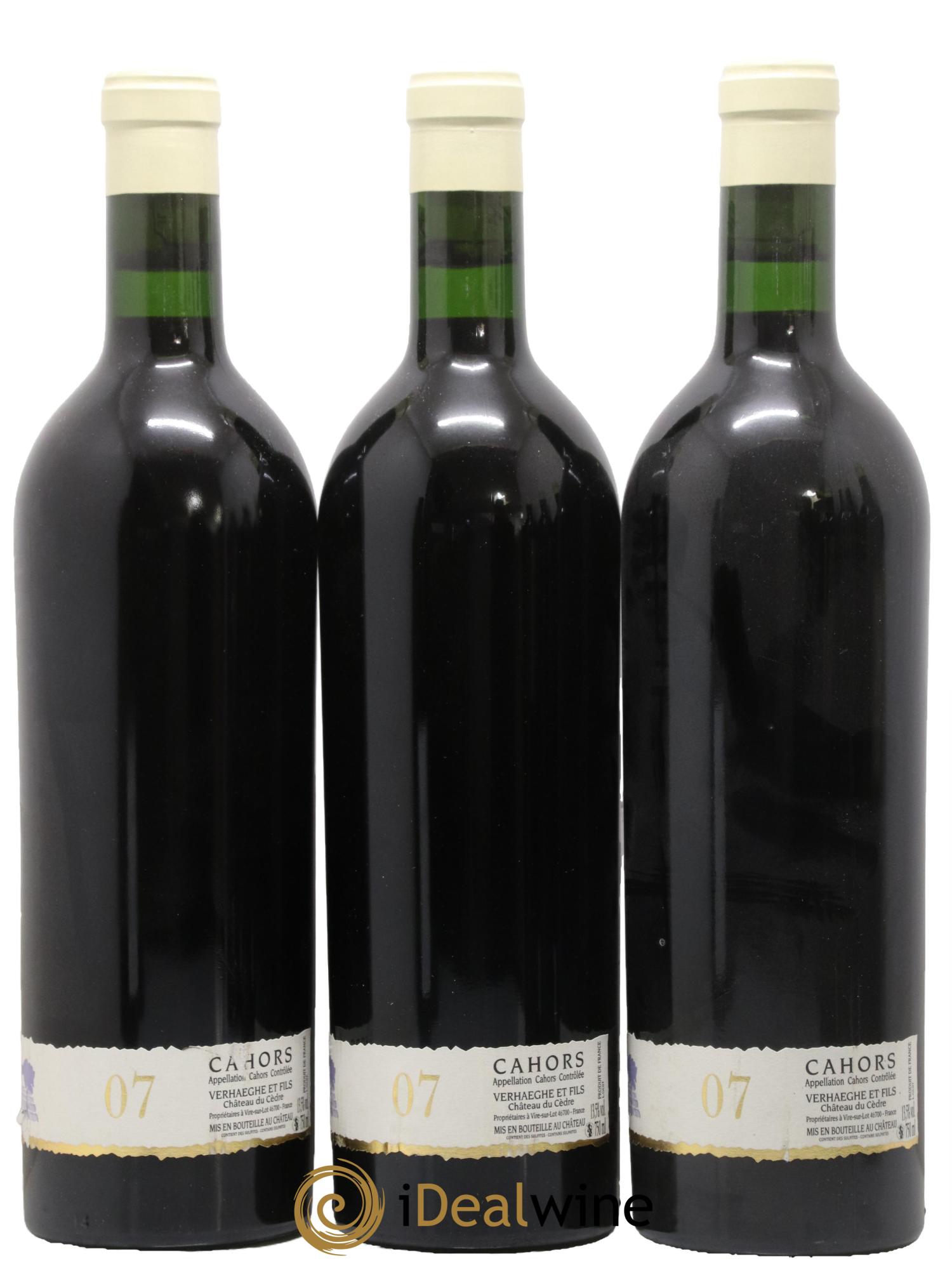 Cahors Château du Cèdre GC Pascal et Jean-Marc Verhaeghe 2007 - Lot of 3 bottles - 1