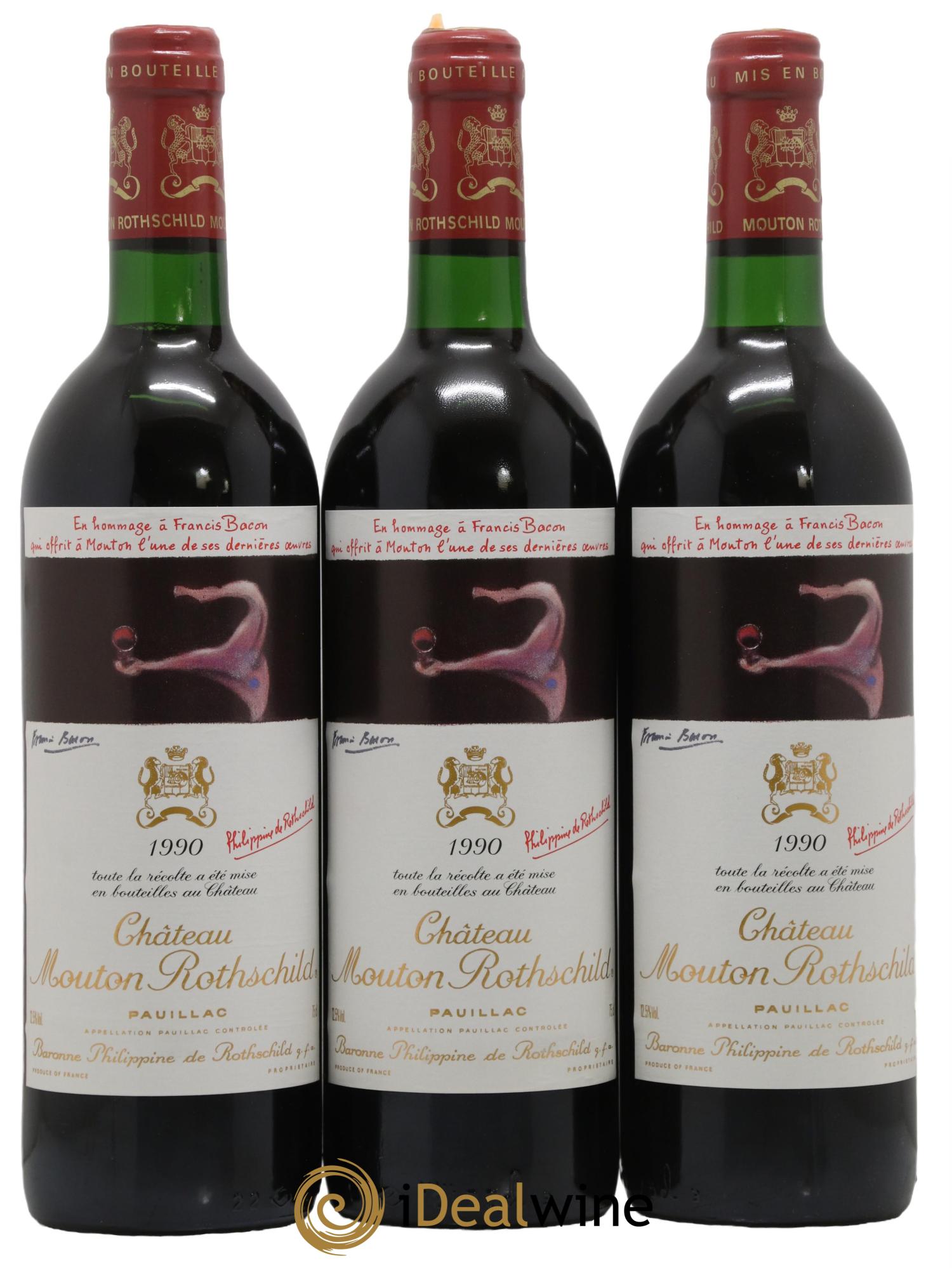 Château Mouton Rothschild 1er Grand Cru Classé 1990 - Lot de 3 bouteilles - 0