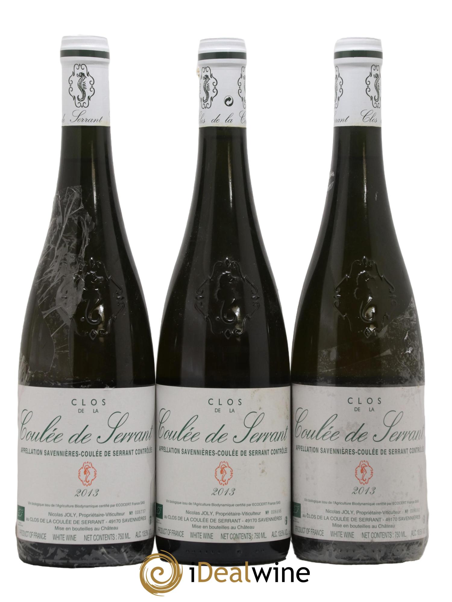 Savennières Clos de la Coulée de Serrant Vignobles de la Coulée de Serrant - Nicolas Joly 2013 - Lot of 3 bottles - 0