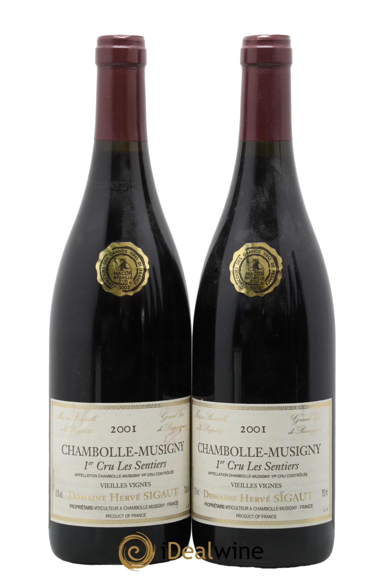 Chambolle-Musigny 1er Cru Les Sentiers Vieilles Vignes Anne et Hervé Sigaut (Domaine) 2001 - Lot of 2 bottles - 0