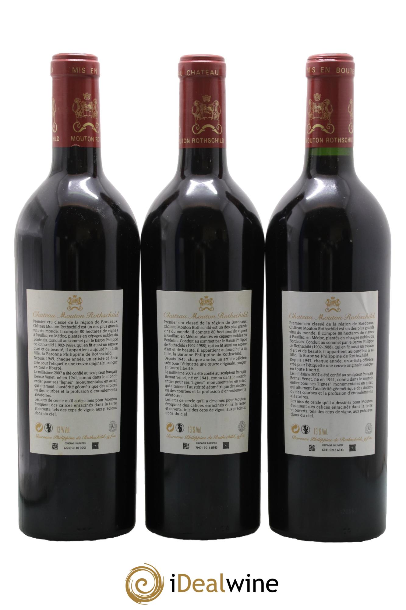 Château Mouton Rothschild 1er Grand Cru Classé 2007 - Lot de 3 bouteilles - 1