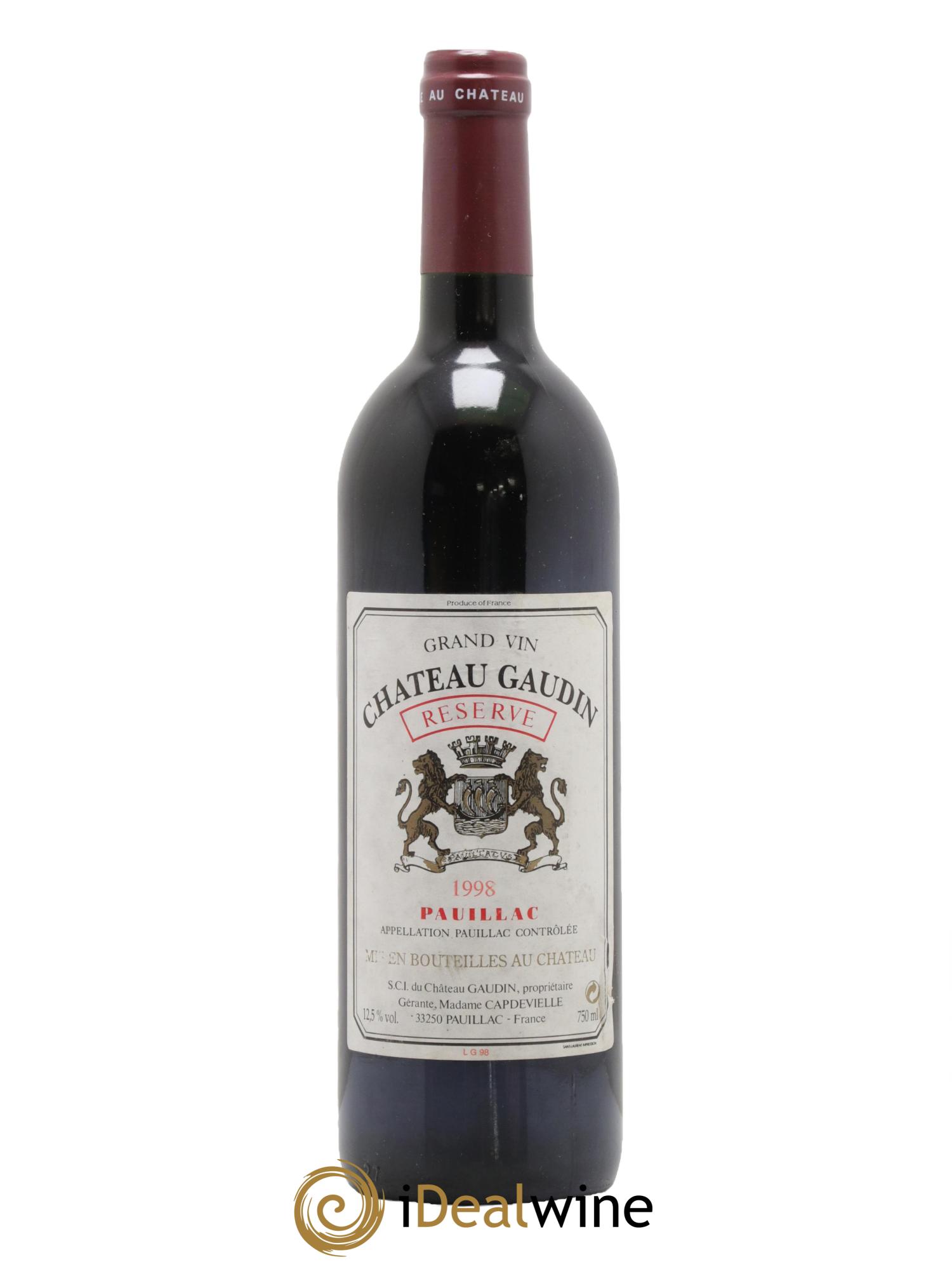 Château Gaudin Reserve 1998 - Lot de 1 bouteille - 0