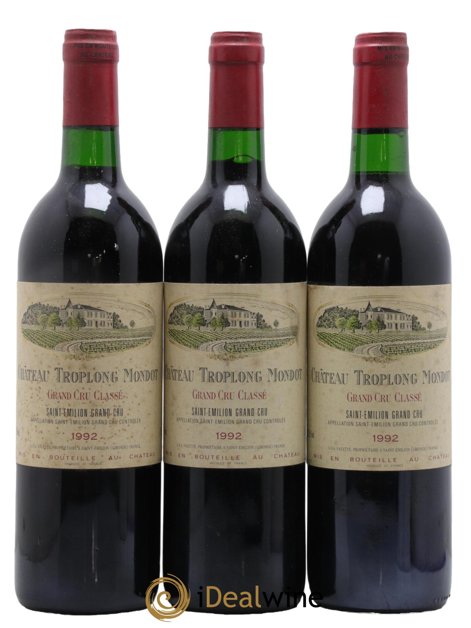 Château Troplong Mondot 1er Grand Cru Classé B 1992 - Posten von 3 Flaschen - 0