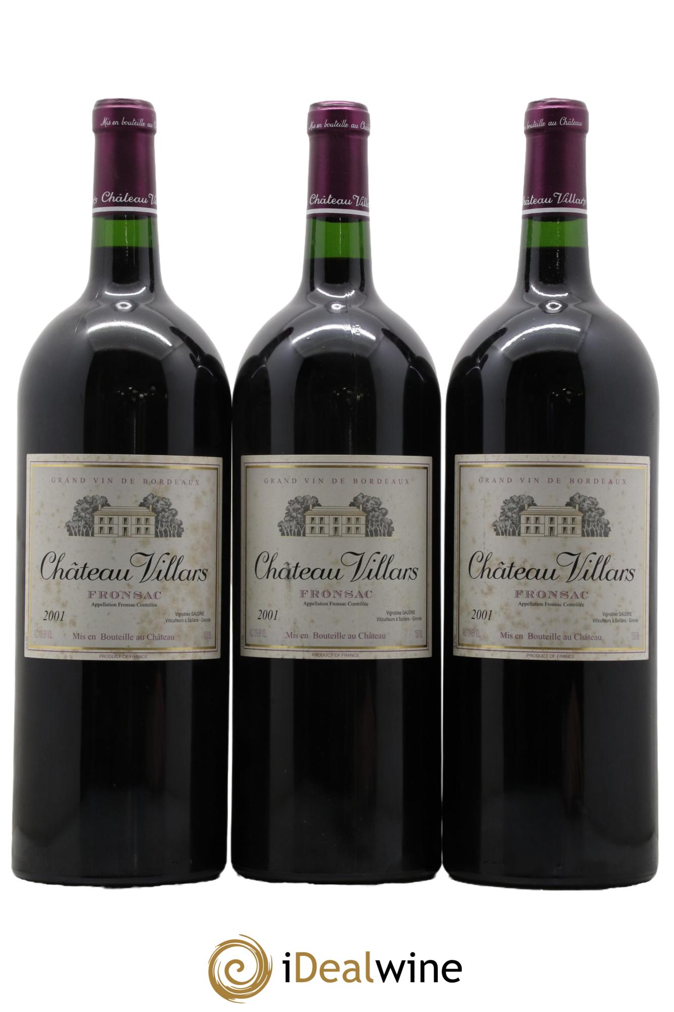 Fronsac Château Villars 2001 - Lot of 3 magnums - 0