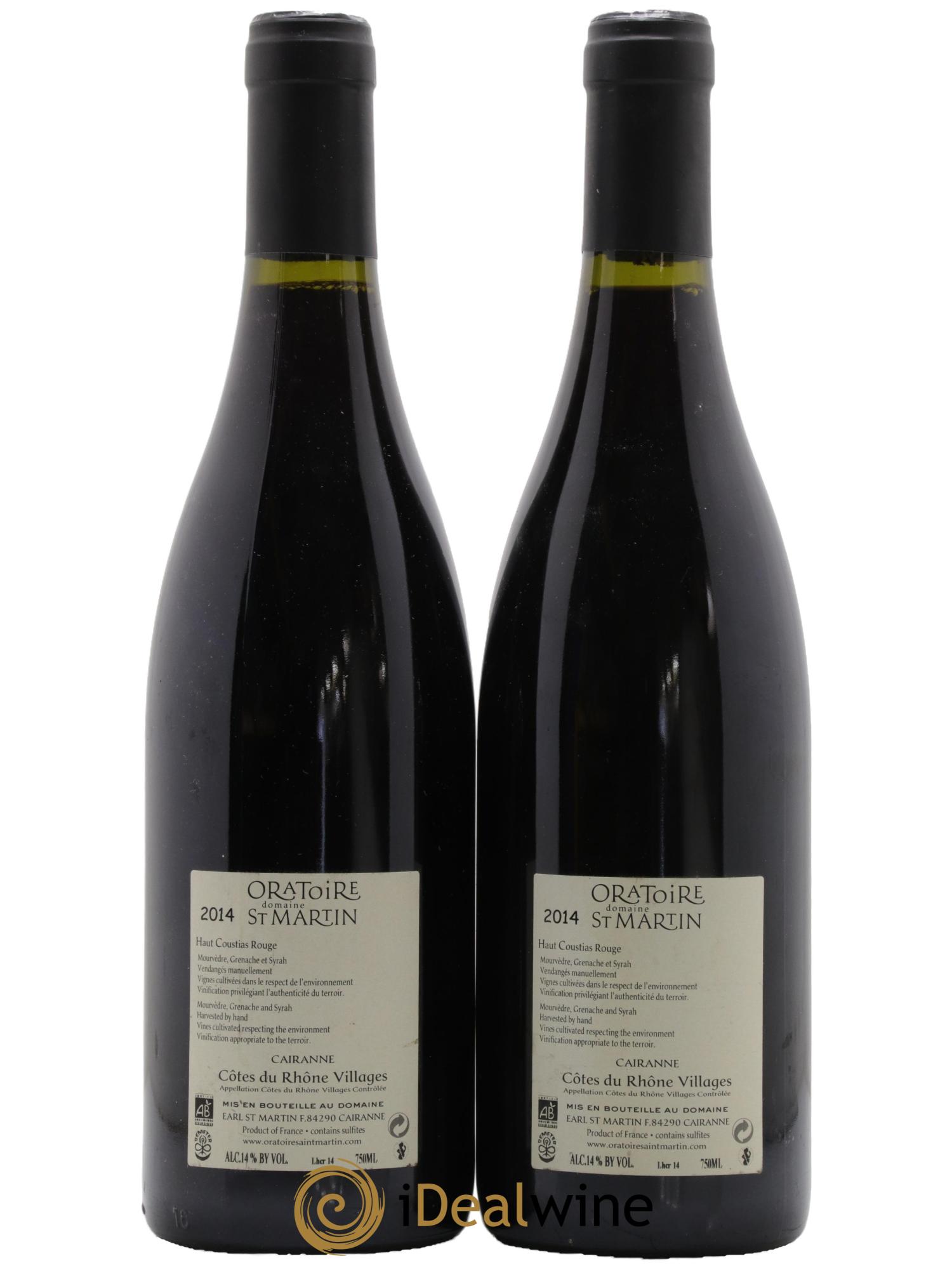 Cairanne Haut-Coustias Oratoire Saint-Martin - Frédéric et François Alary 2014 - Lot of 2 bottles - 1