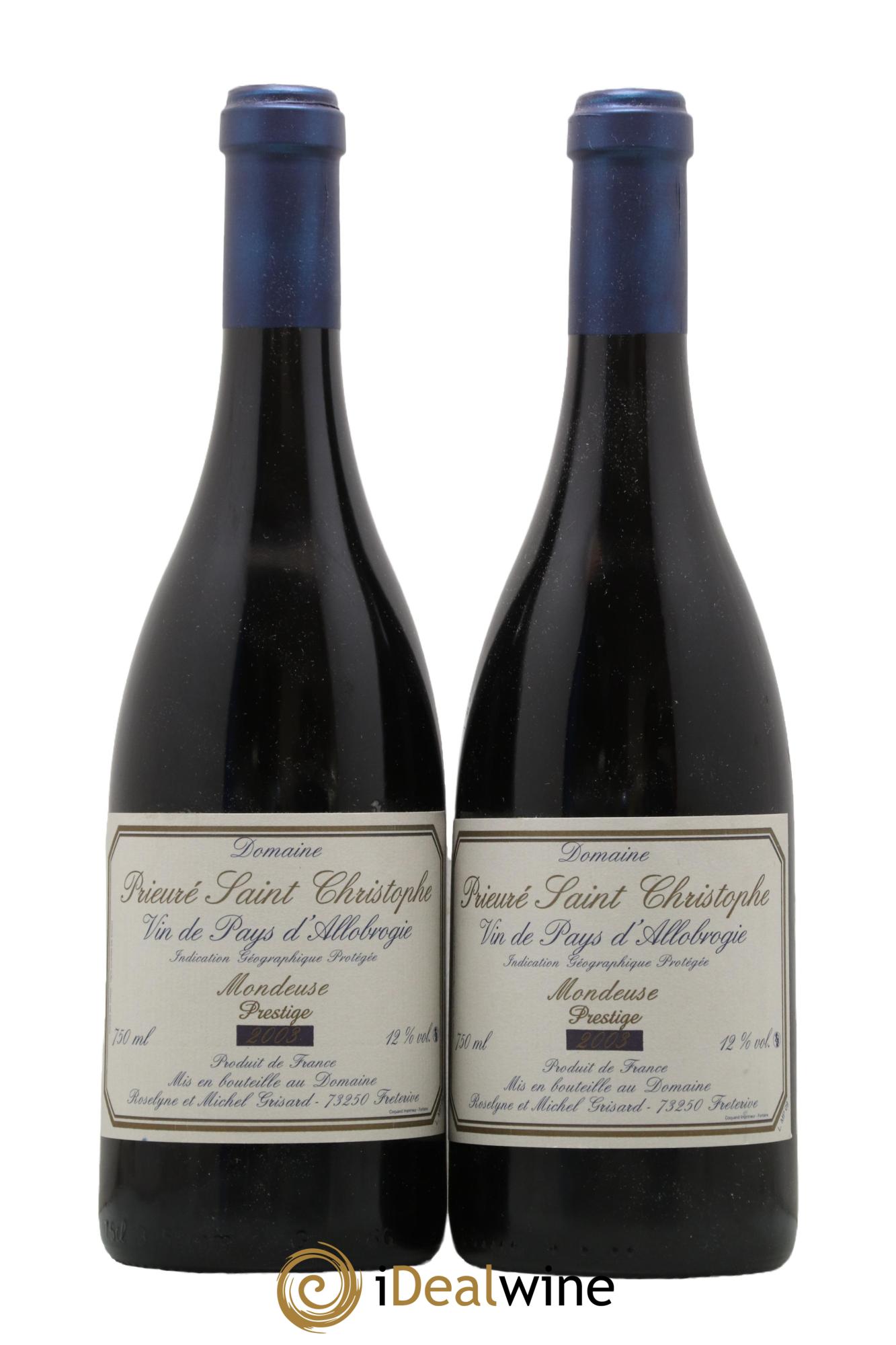 IGP d'Allobrogie Mondeuse Prestige Prieuré Saint Christophe (Domaine) 2003 - Lot de 2 bouteilles - 0