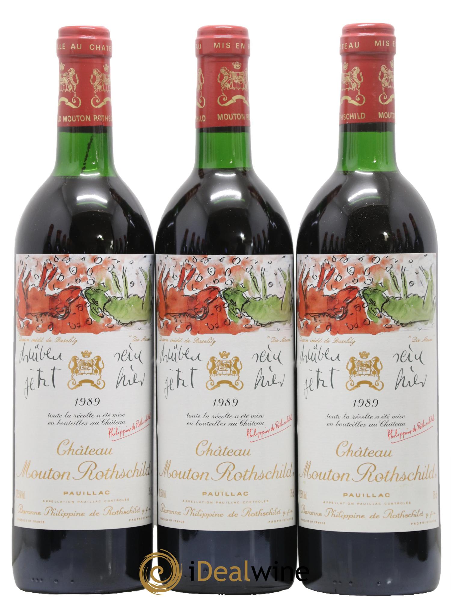 Château Mouton Rothschild 1er Grand Cru Classé 1989 - Lot de 3 bouteilles - 0