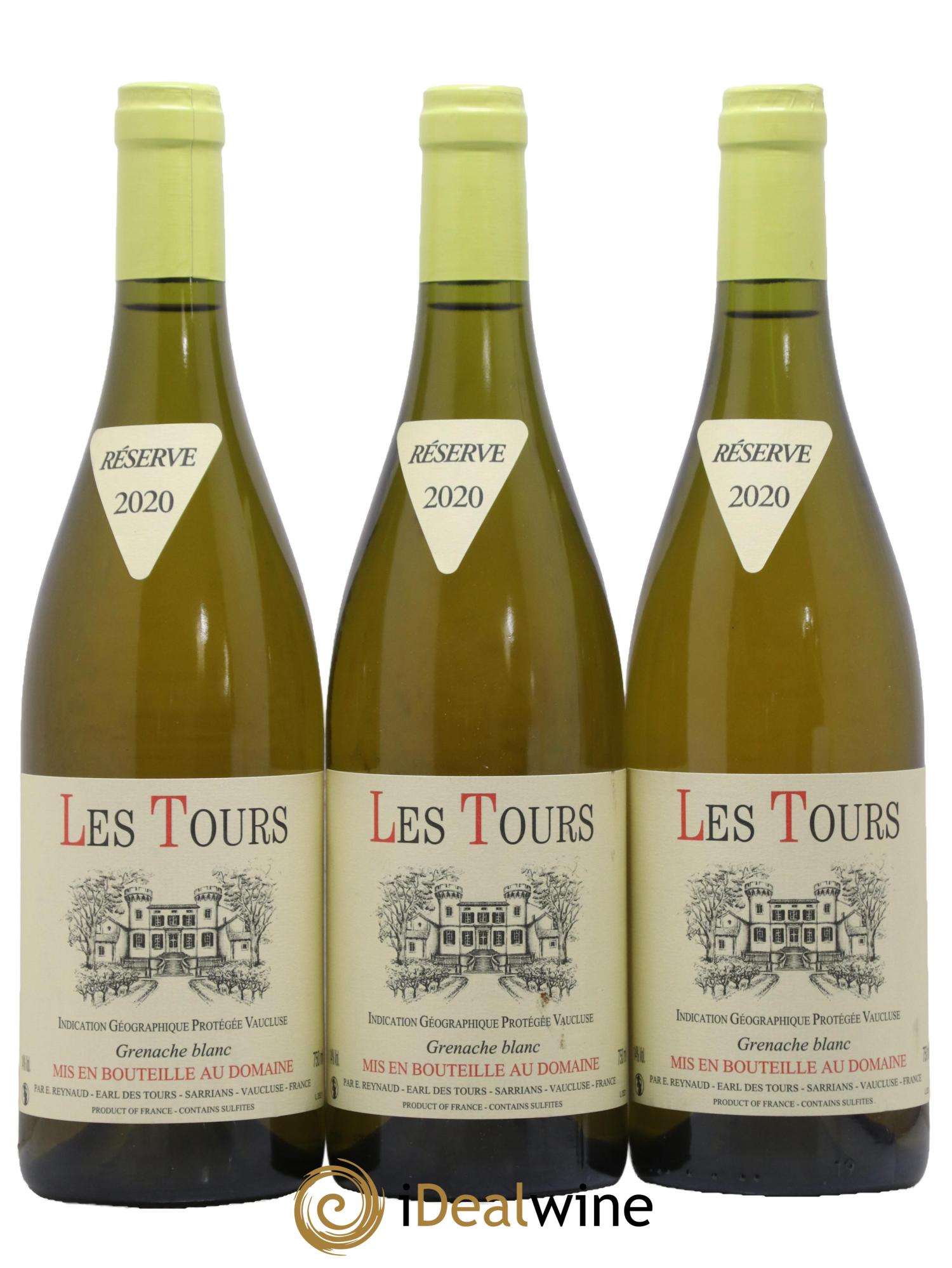 IGP Vaucluse (Vin de Pays de Vaucluse) Les Tours Grenache Blanc Emmanuel Reynaud 2020 - Lot de 3 bouteilles - 0