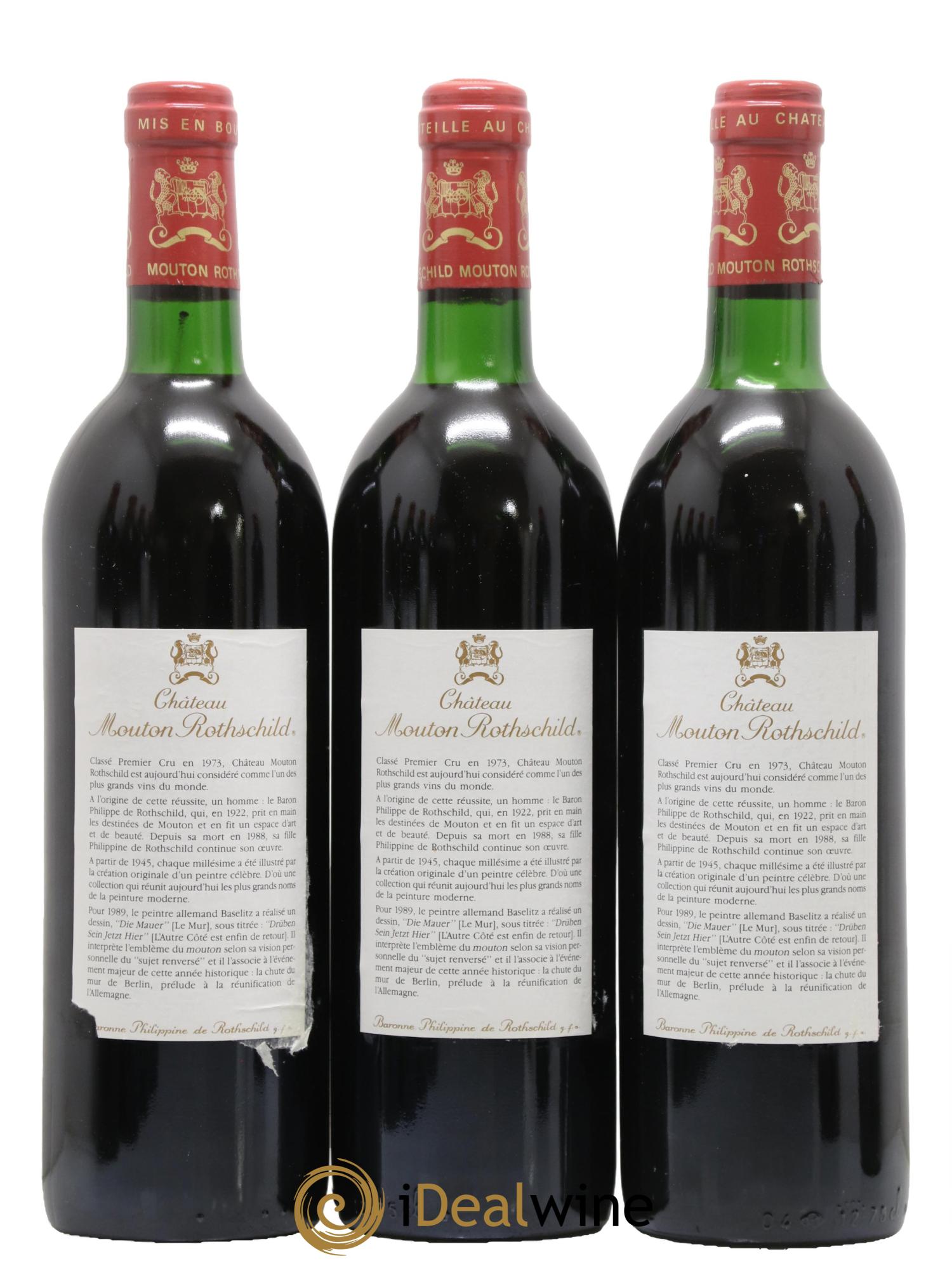 Château Mouton Rothschild 1er Grand Cru Classé 1989 - Lot de 3 bouteilles - 1