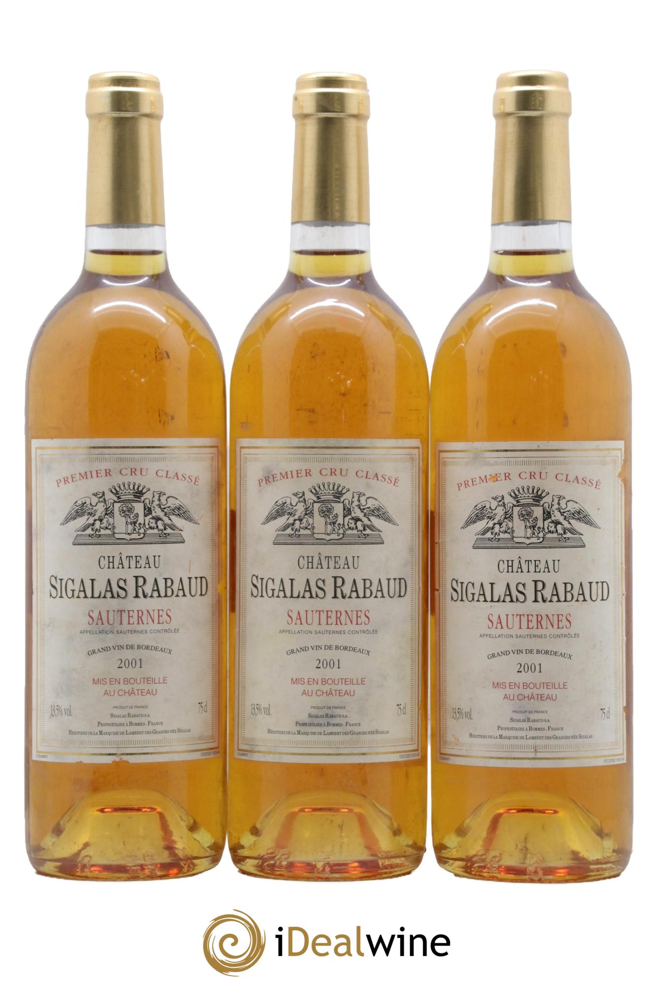 Château Sigalas Rabaud 1er Grand Cru Classé 2001 - Posten von 3 Flaschen - 0