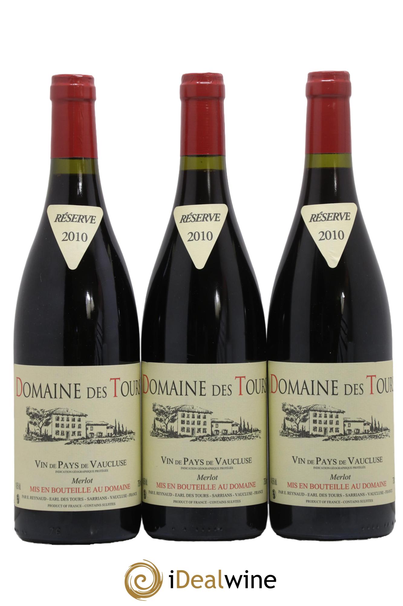 IGP Pays du Vaucluse (Vin de Pays du Vaucluse) Domaine des Tours Merlot Emmanuel Reynaud 2010 - Posten von 3 Flaschen - 0