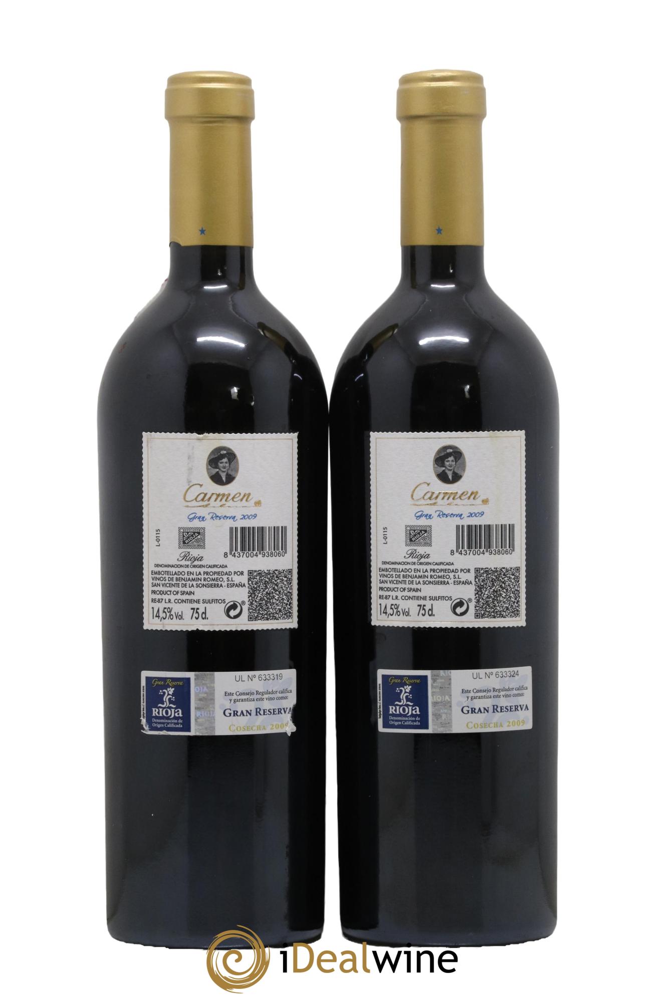 Rioja Bodegas Contador DOCA Carmen Gran Reserva Benjamin Romeo 2009 - Lot de 2 bouteilles - 1