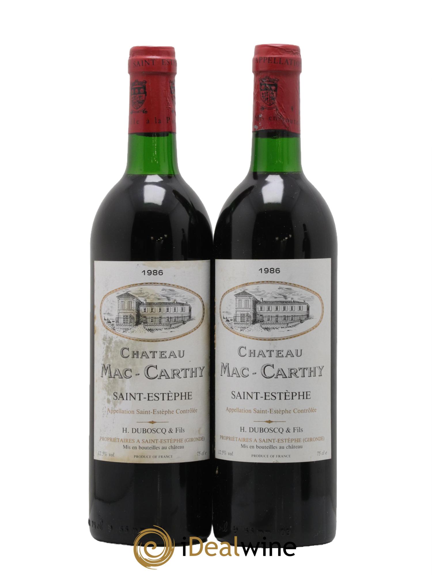 Saint-Estèphe Château Mac Carthy 1986 - Lot of 2 bottles - 0