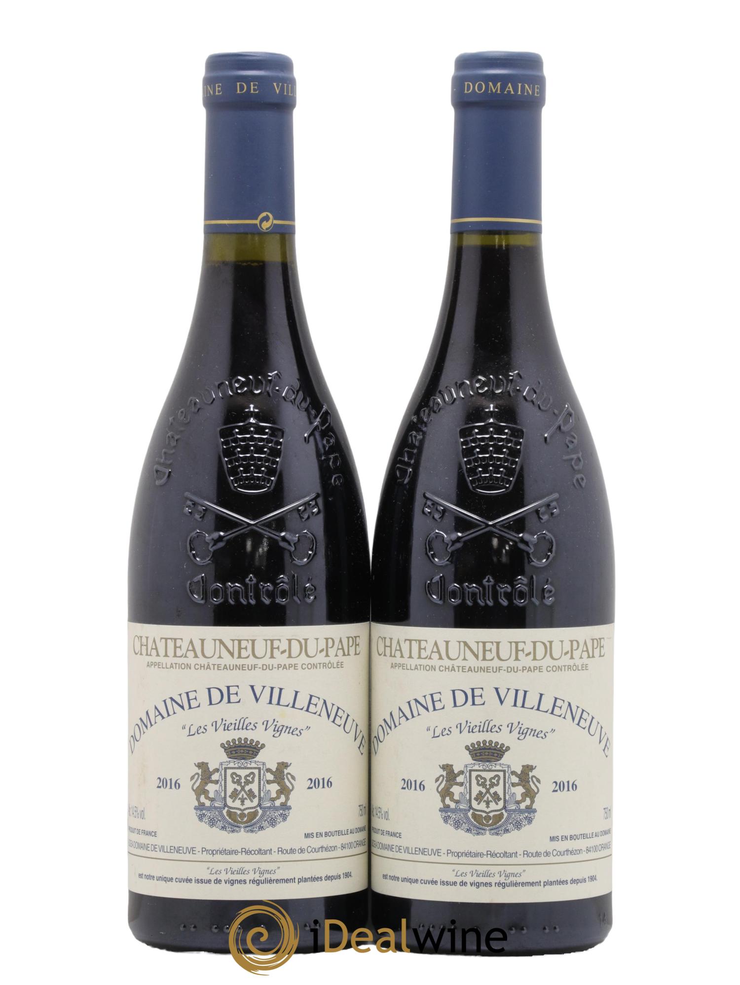 Châteauneuf-du-Pape Vieilles Vignes Domaine de Villeneuve 2016 - Lotto di 2 bottiglie - 0