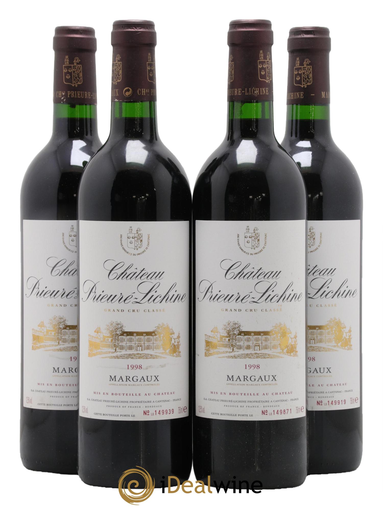 Château Prieuré Lichine 4ème Grand Cru Classé 1998 - Lot de 4 bouteilles - 0