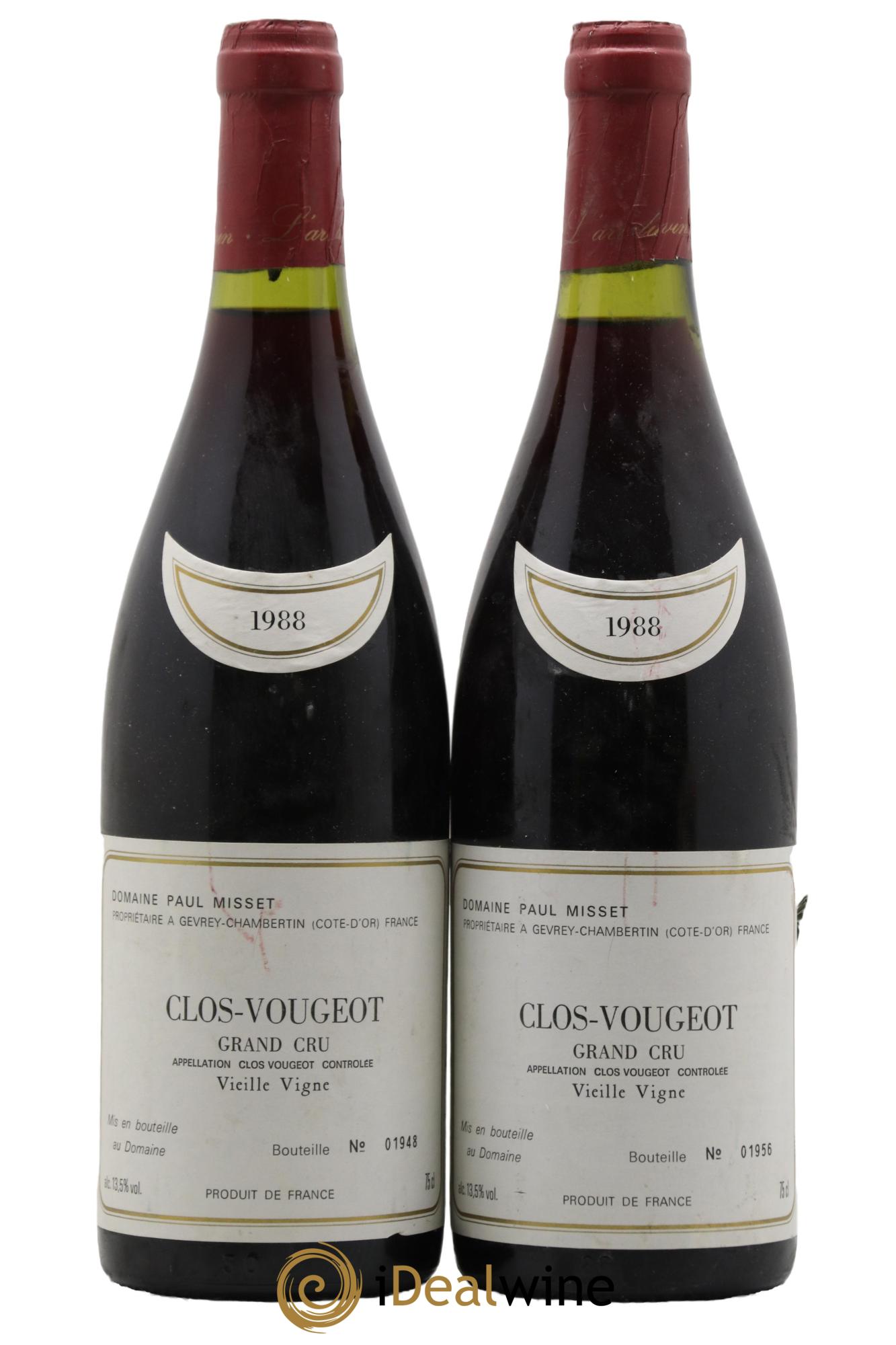 Clos de Vougeot Grand Cru Vieilles Vignes Domaine Paul Misset 1988 - Lot of 2 bottles - 0