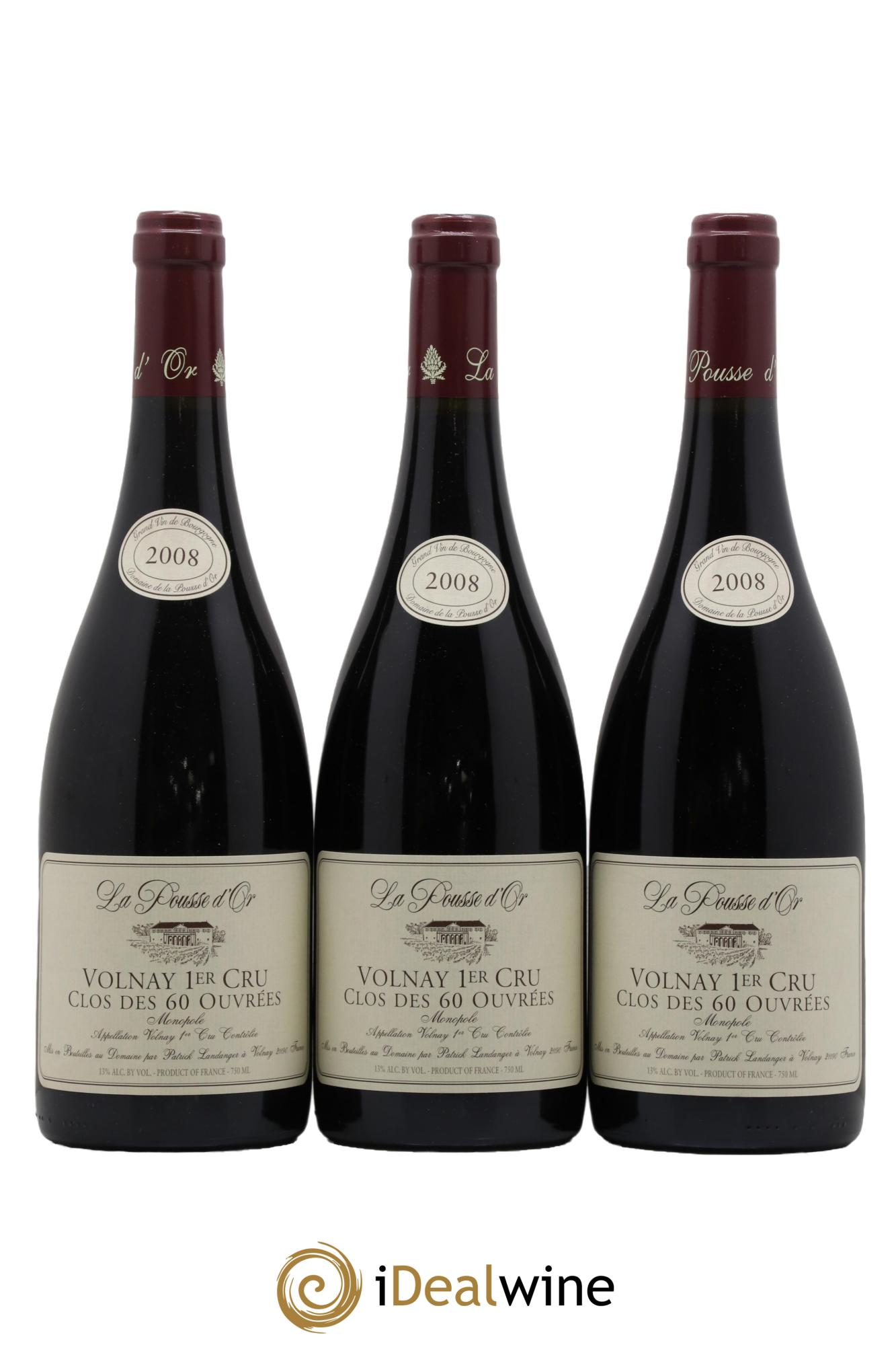 Volnay 1er Cru Clos des 60 ouvrées La Pousse d'Or (Domaine de)  2008 - Lotto di 3 bottiglie - 0