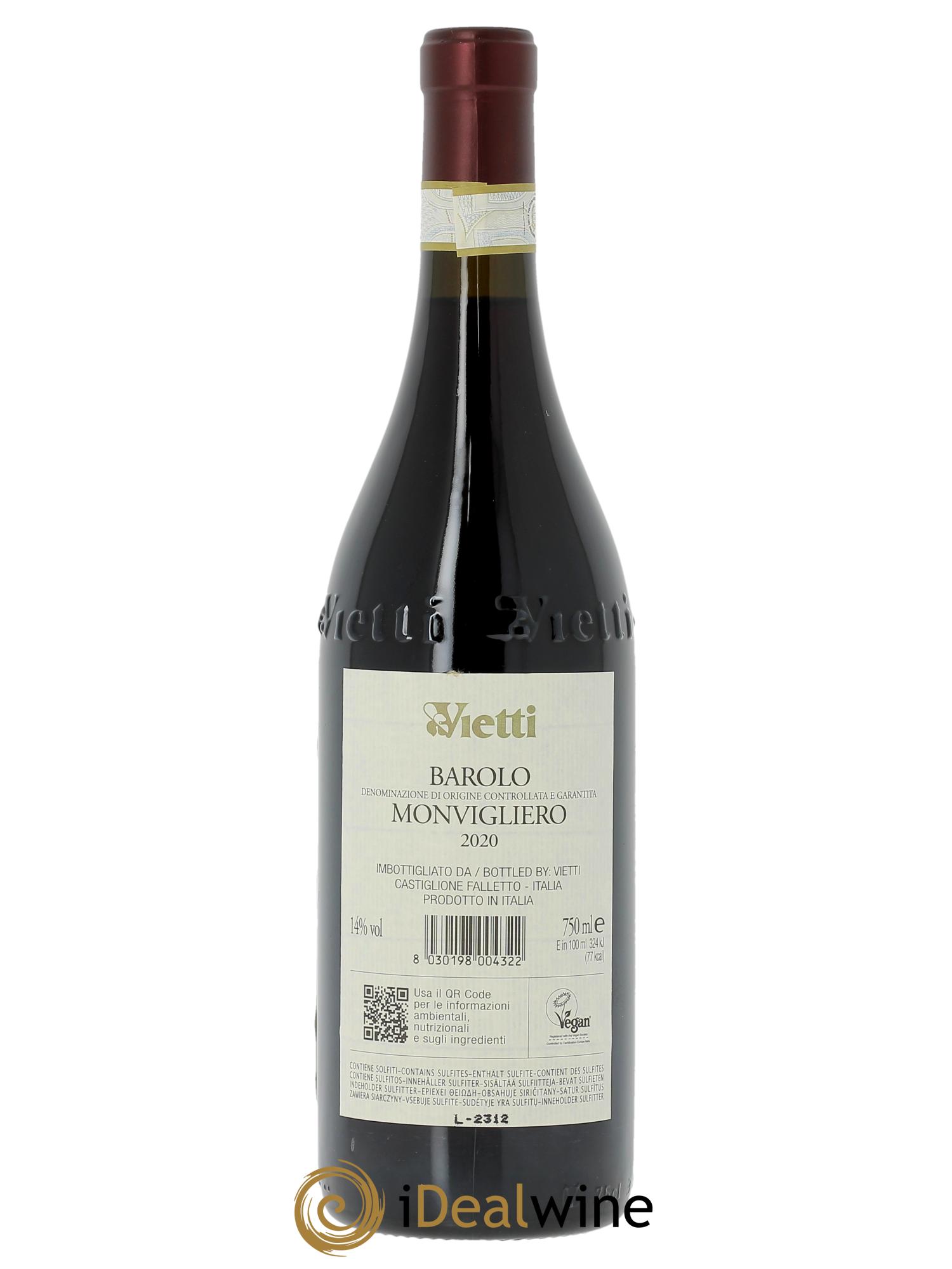 Barolo DOCG DOCG Monvigliero Vietti   2020 - Lot de 1 bouteille - 1