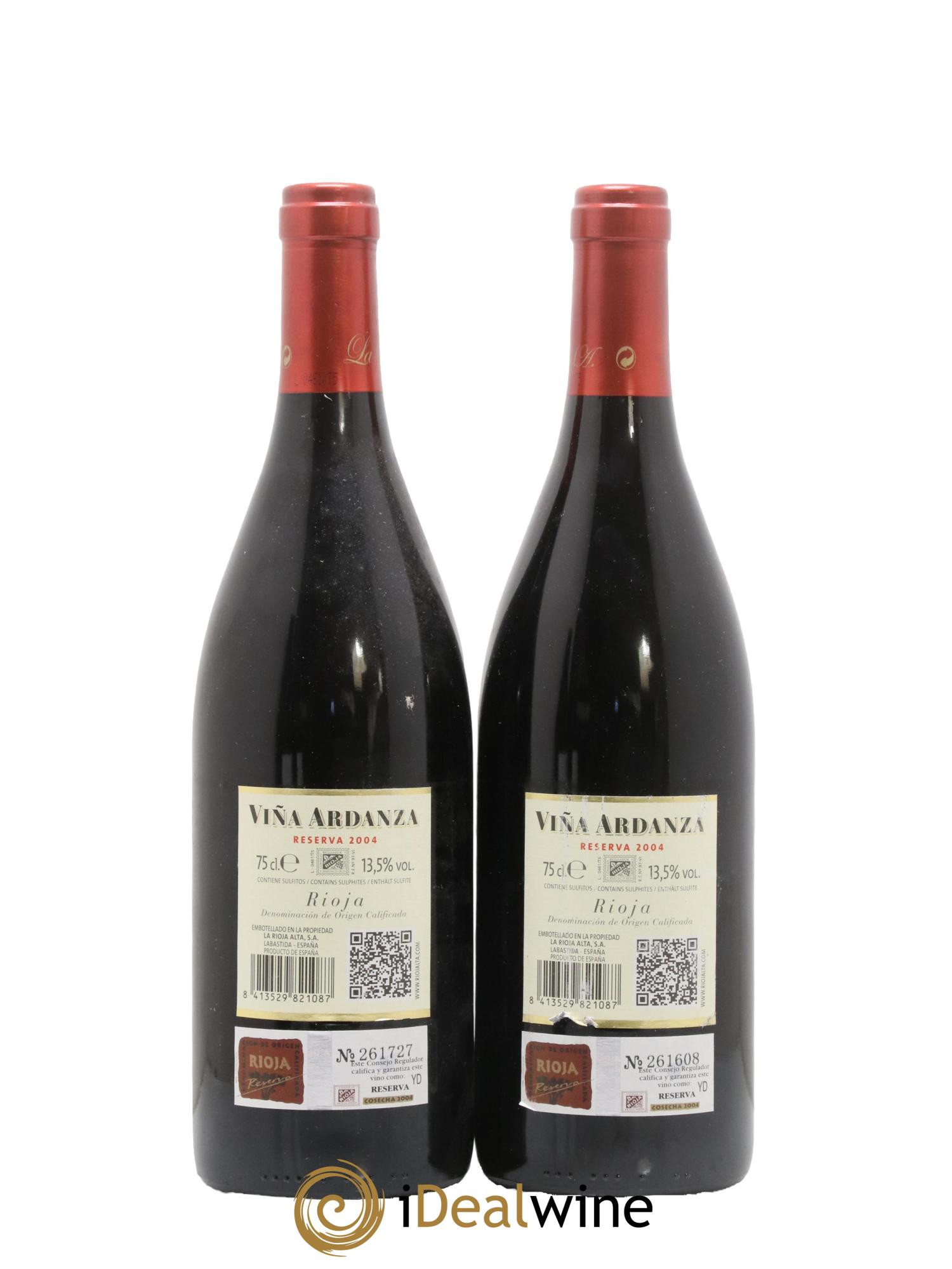 Rioja DOCa Vina Ardanza Reserva La Rioja Alta 2004 - Lot de 2 bouteilles - 1