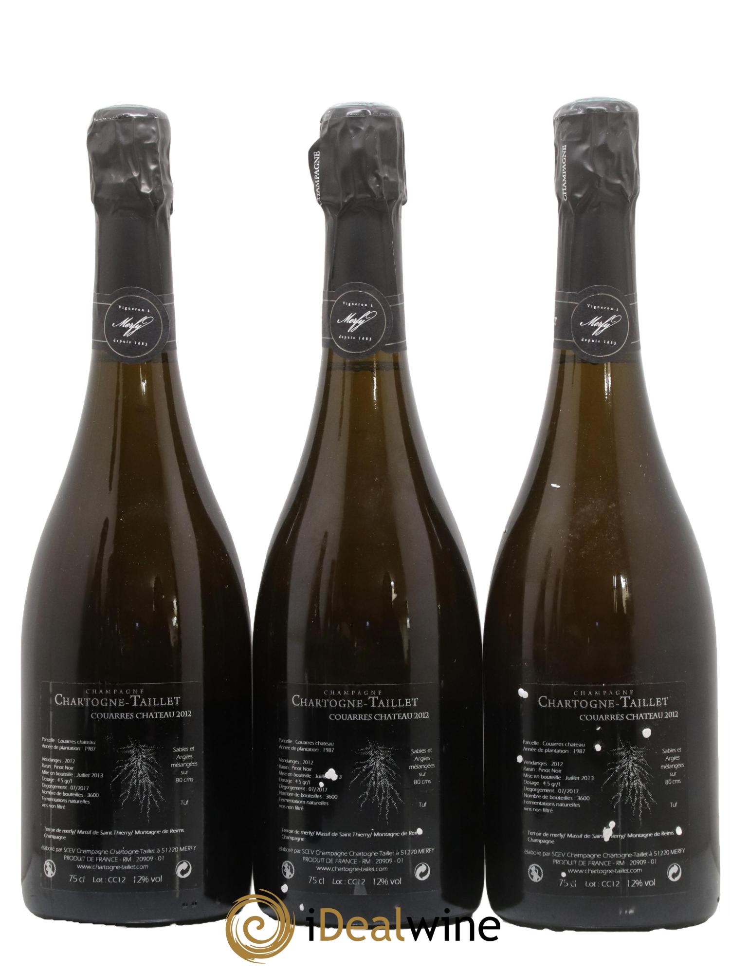 Les Couarres Château Extra Brut Chartogne-Taillet 2012 - Lotto di 3 bottiglie - 1