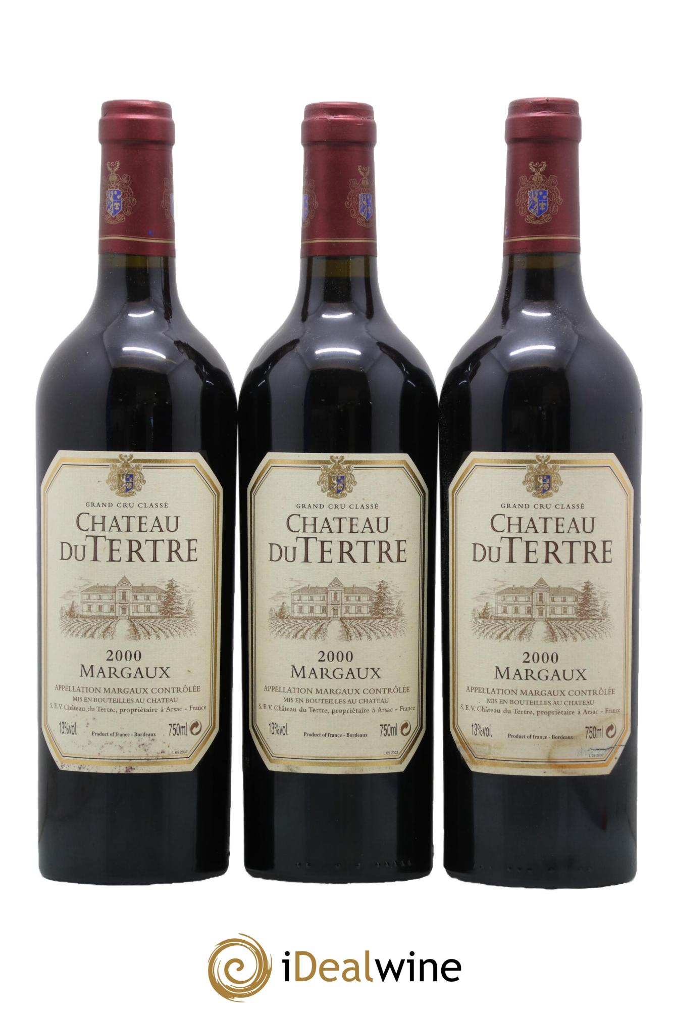 Château du Tertre 5ème Grand Cru Classé 2000 - Lotto di 3 bottiglie - 0