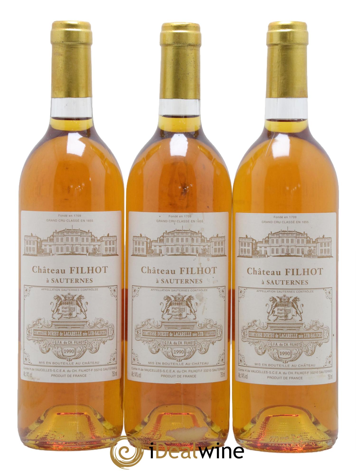 Château Filhot 2ème Grand Cru Classé 1990 - Lot de 3 bouteilles - 0