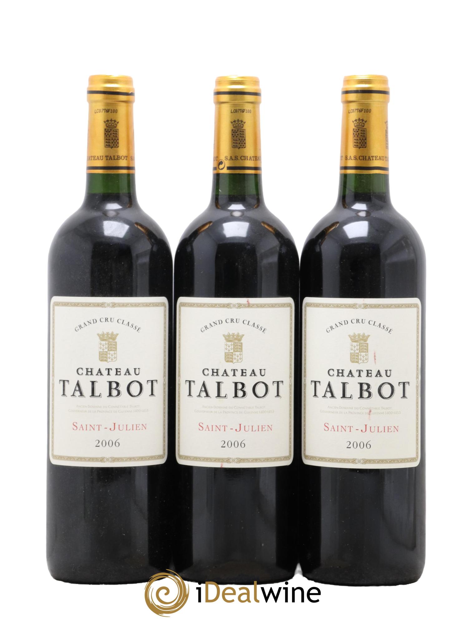 Château Talbot 4ème Grand Cru Classé 2006 - Lotto di 3 bottiglie - 0