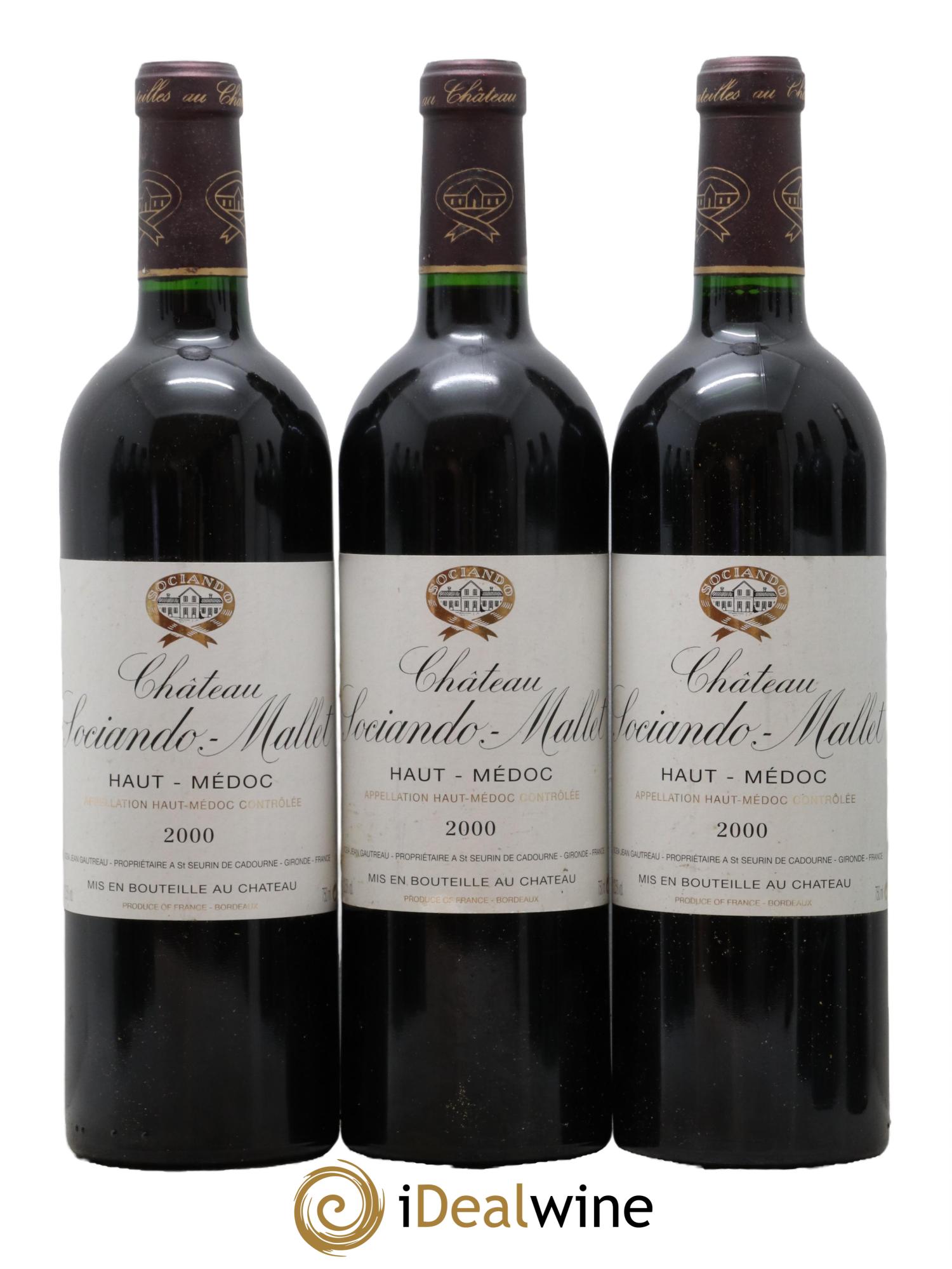 Château Sociando Mallet 2000 - Lot de 3 bouteilles - 0