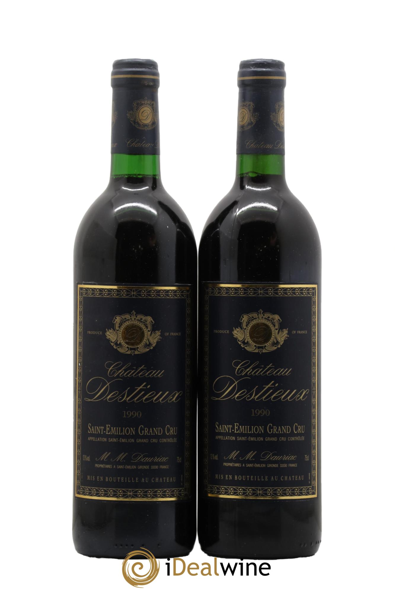 Château Destieux Grand Cru Classé 1990 - Lot de 2 bouteilles - 0