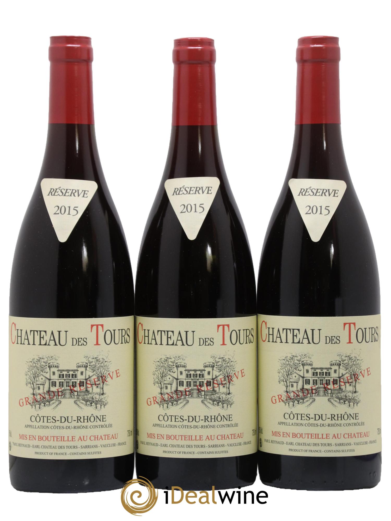 Côtes du Rhône Château des Tours Grande Réserve Emmanuel Reynaud 2015 - Lot de 3 bouteilles - 0