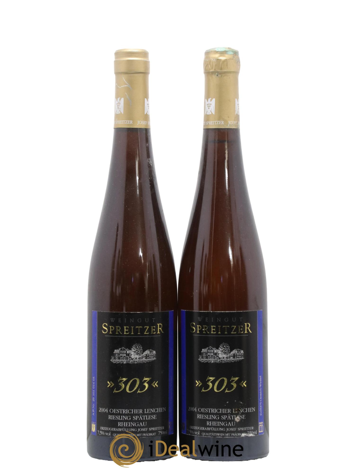 Allemagne Rheingau Oestricher Lenchen "303" Riesling Spätlese Josef Spreitzer 2004 - Lot de 2 bouteilles - 0