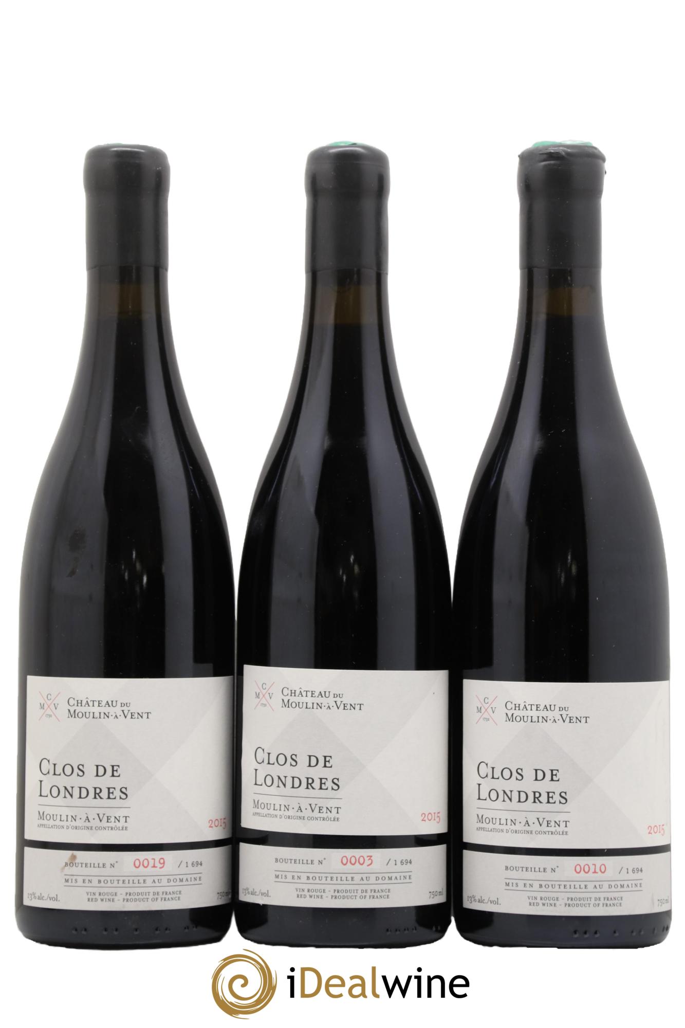 Moulin à Vent Clos de Londres  Chateau de Moulin A Vent 2015 - Lotto di 3 bottiglie - 0