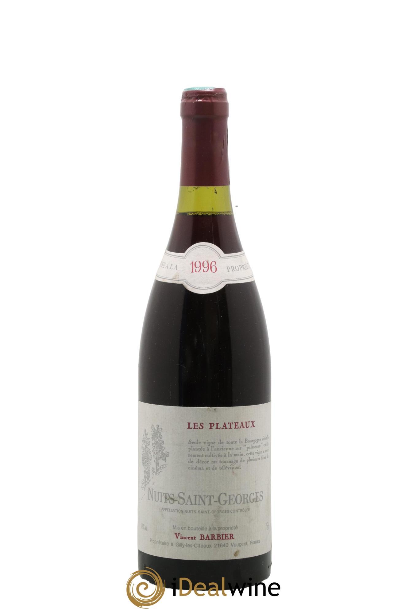 Nuits Saint-Georges Les Plateaux Vincent Barbier 1996 - Lot de 1 bouteille - 0