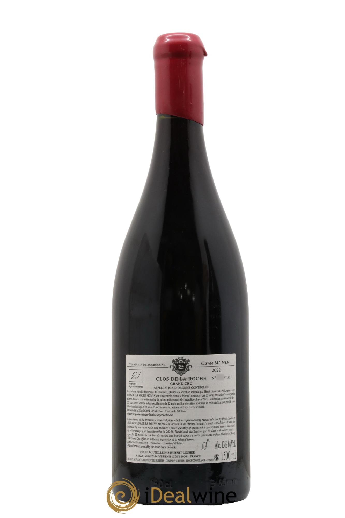 Clos de la Roche Grand Cru MCMLV Hubert Lignier (Domaine) 2022 - Lotto di 1 magnum - 1