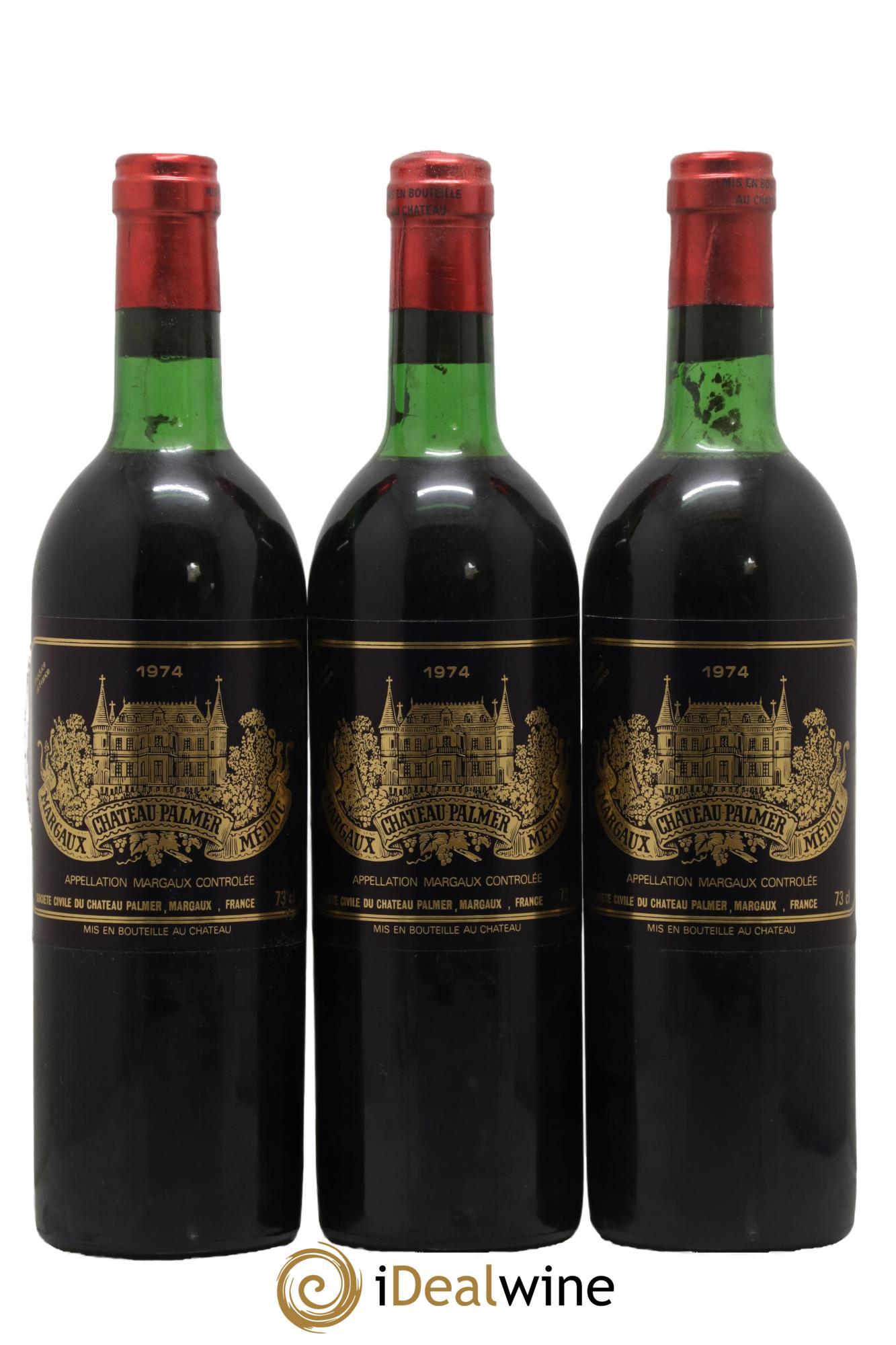 Château Palmer 3ème Grand Cru Classé  1974 - Lot de 3 bouteilles - 0