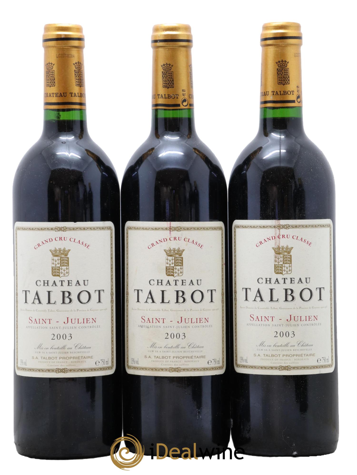 Château Talbot 4ème Grand Cru Classé 2003 - Lot de 3 bouteilles - 0