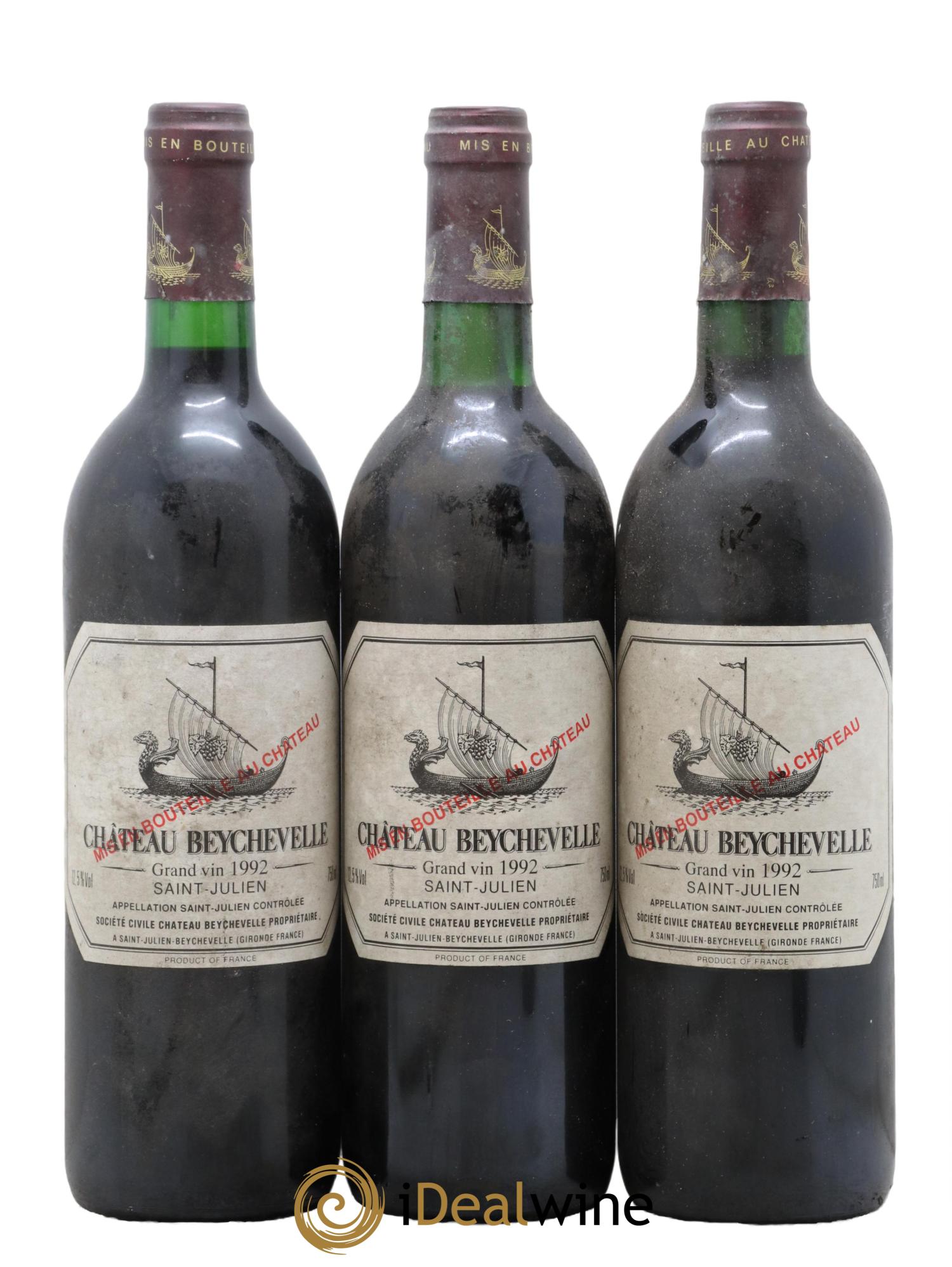 Château Beychevelle 4ème Grand Cru Classé  1992 - Lot de 3 bouteilles - 0