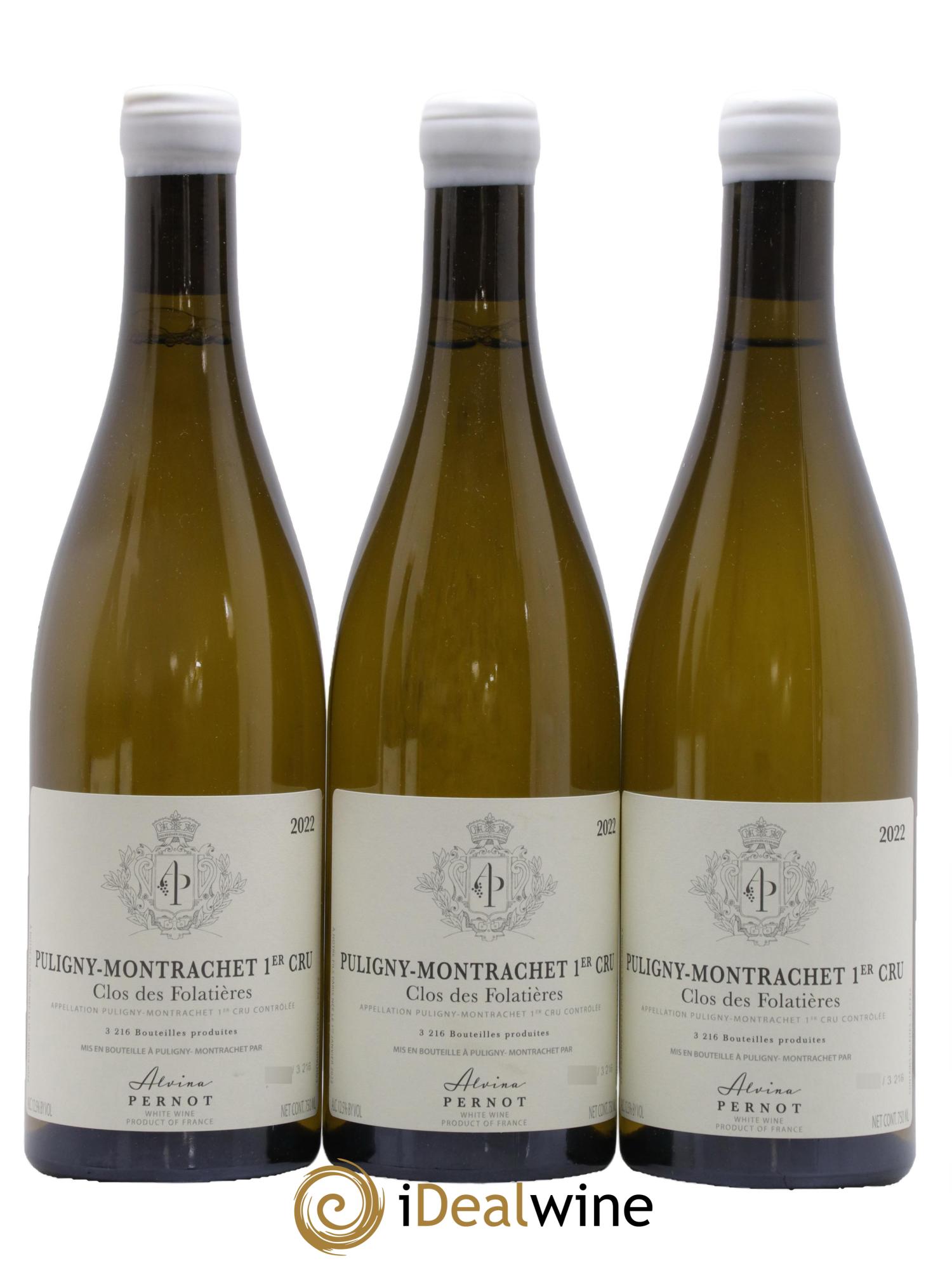 Puligny-Montrachet 1er Cru Clos Des Folatières Pernot Alvina 2022 - Lot of 3 bottles - 0