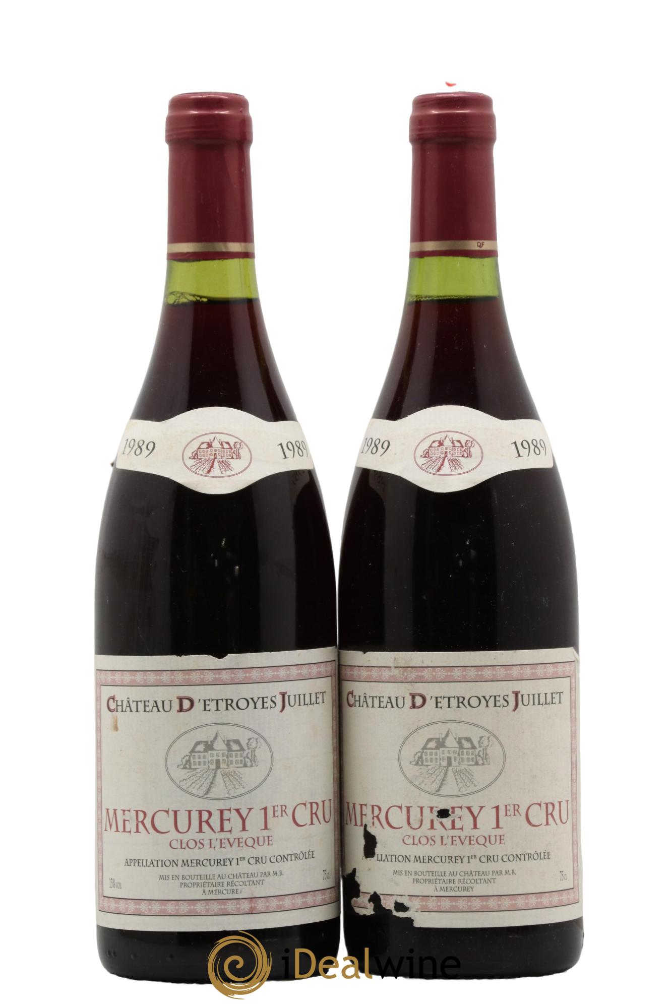 Mercurey 1er Cru Clos de l'Evêque Château d'Etroyes-Juillet 1989 - Posten von 2 Flaschen - 0