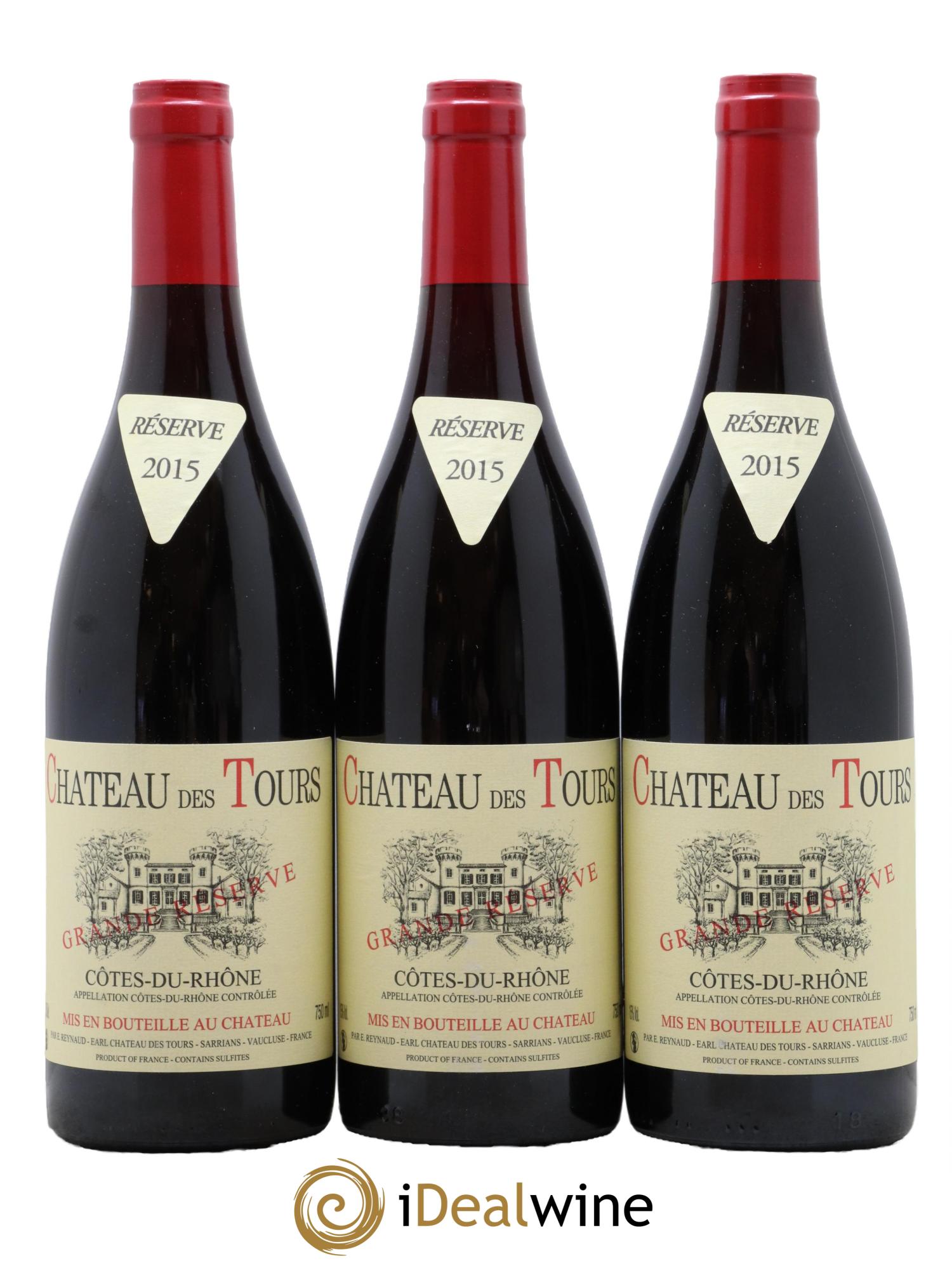 Côtes du Rhône Château des Tours Grande Réserve Emmanuel Reynaud 2015 - Lot of 3 bottles - 0