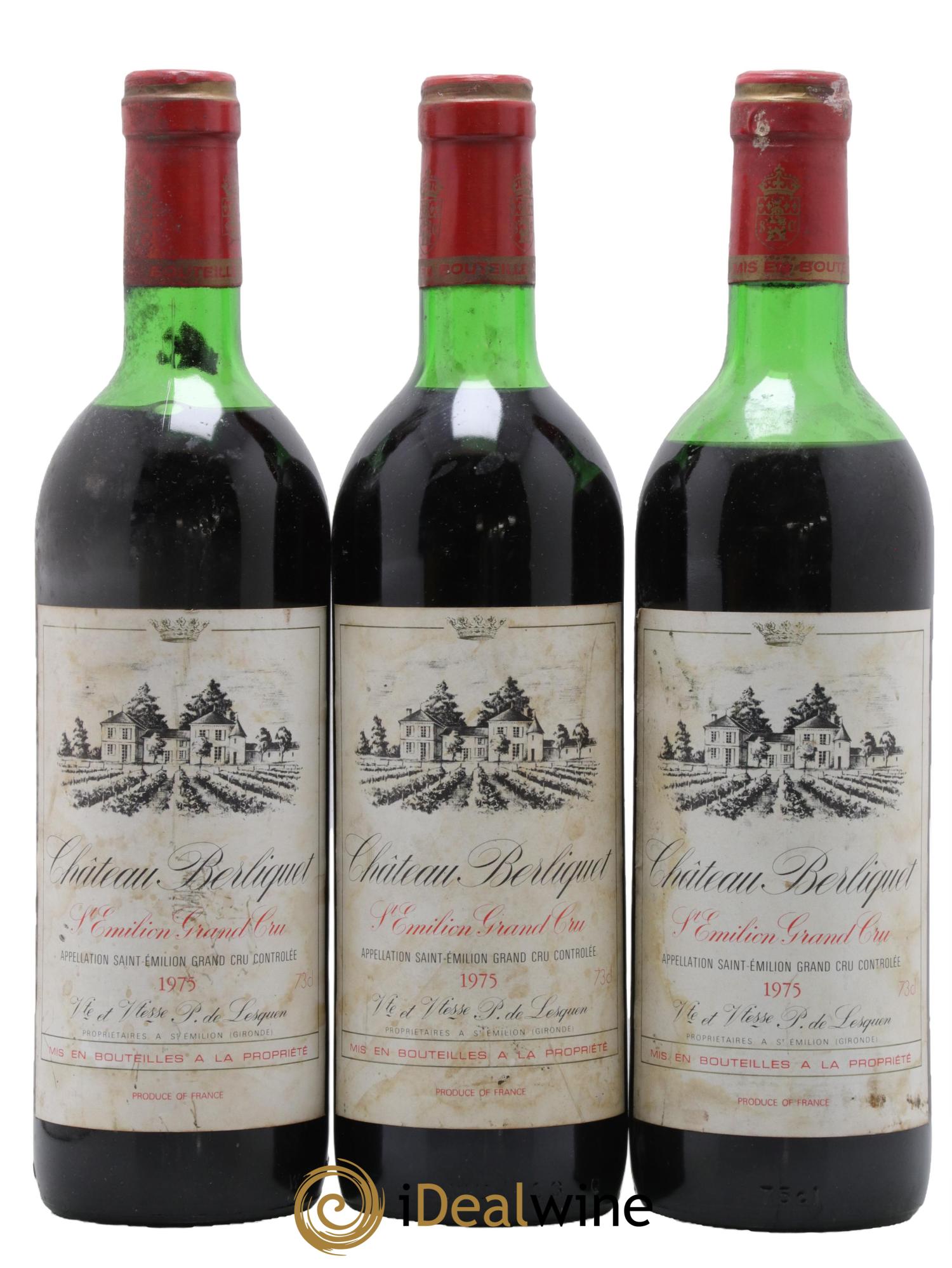 Château Berliquet Grand Cru Classé 1975 - Lot de 3 bouteilles - 0