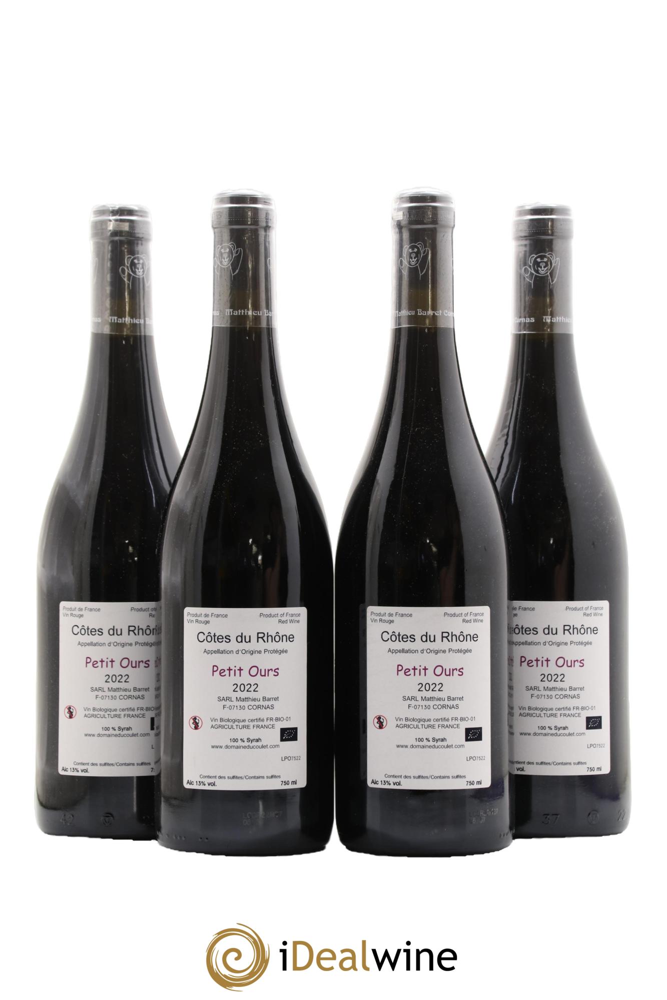 Côtes du Rhône Petit Ours Brun Coulet (Domaine du) - Matthieu Barret  2022 - Lot of 4 bottles - 1