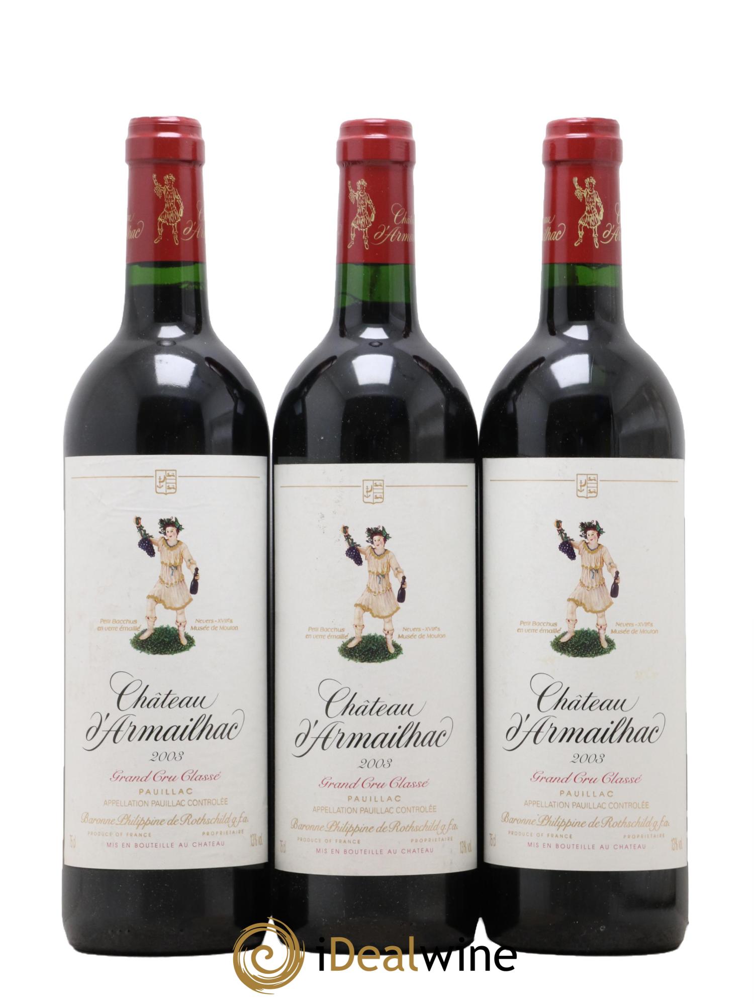 Château d' Armailhac - Mouton Baron(ne) Philippe 5ème Grand Cru Classé 2003 - Posten von 3 Flaschen - 0