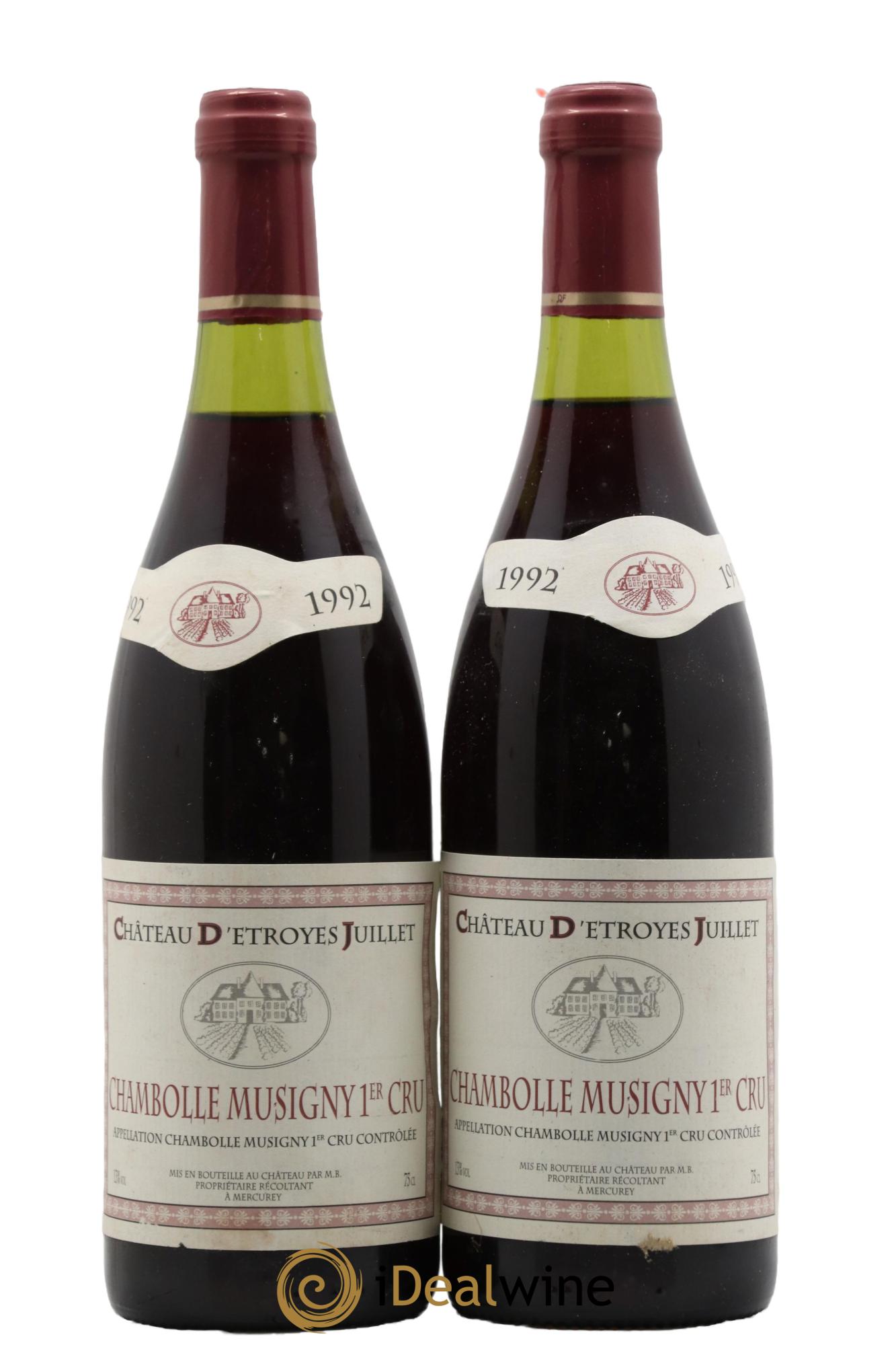 Chambolle-Musigny 1er Cru Château d'Etroyes-Juillet 1992 - Lot de 2 bouteilles - 0