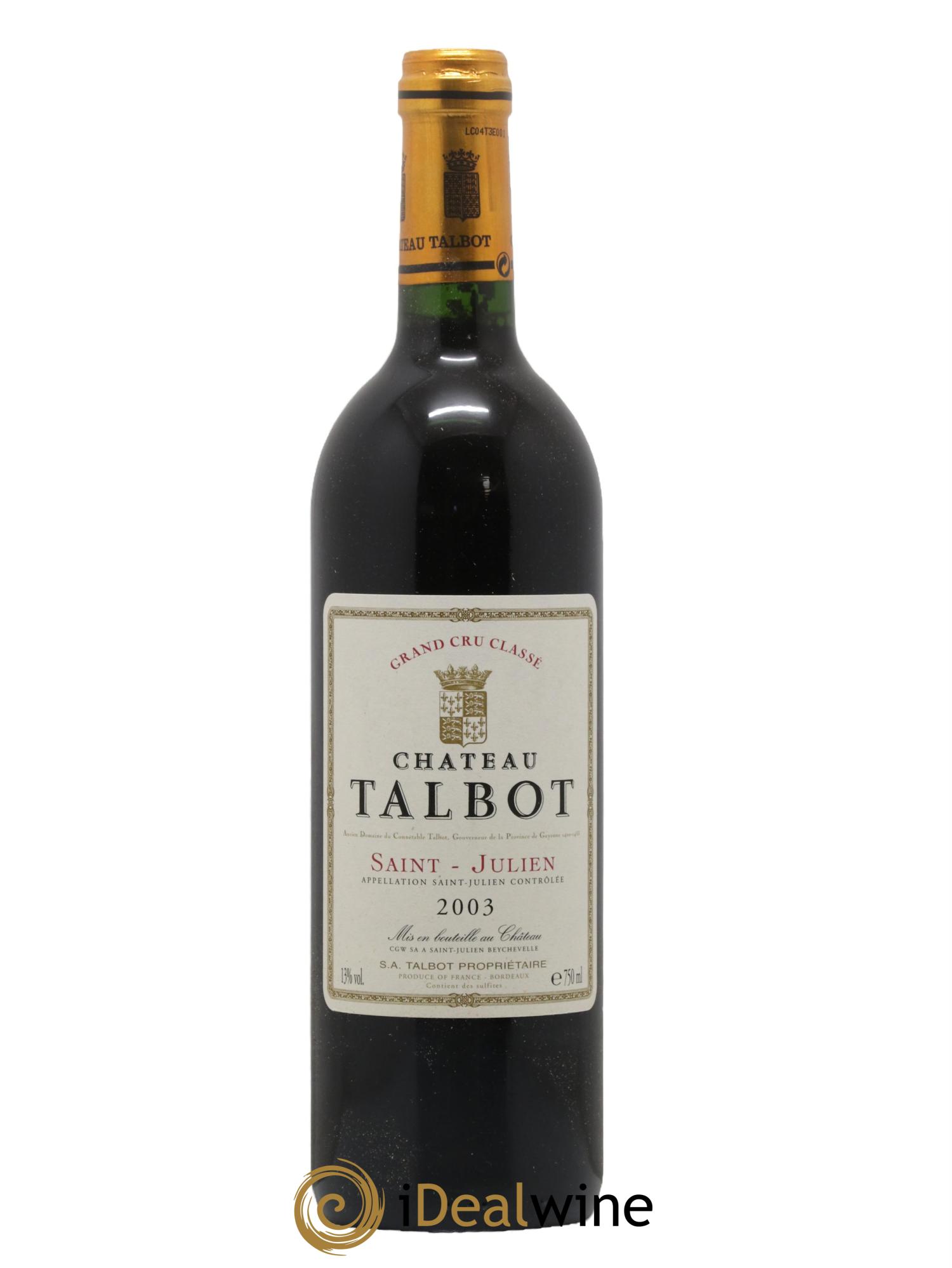 Château Talbot 4ème Grand Cru Classé 2003 - Lot de 1 bouteille - 0