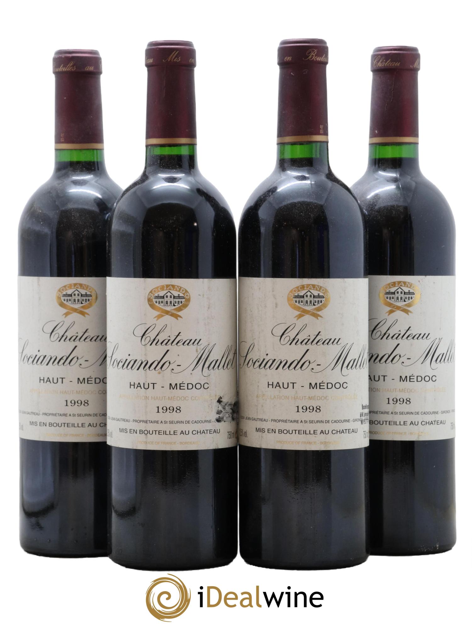 Château Sociando Mallet 1998 - Lot de 4 bouteilles - 0