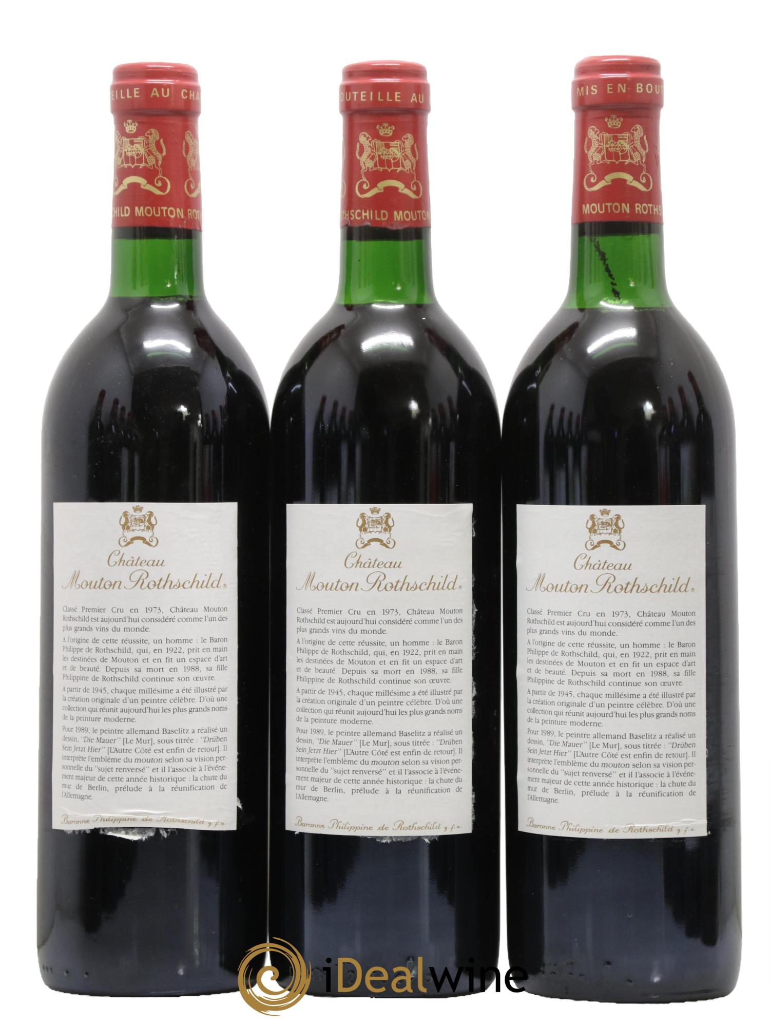 Château Mouton Rothschild 1er Grand Cru Classé 1989 - Lot de 3 bouteilles - 1